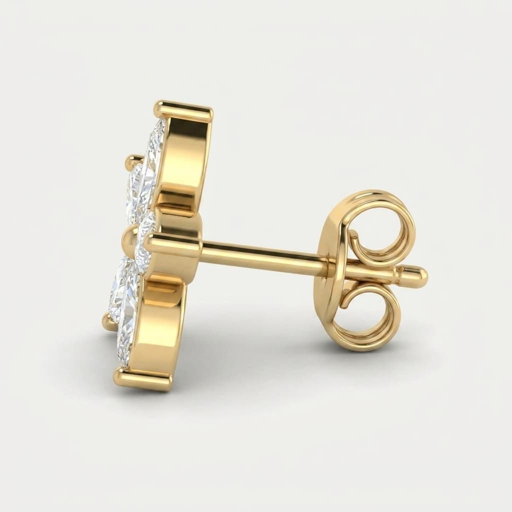 Marquise Bloom — Five Petal Diamond Flower Stud Earrings on model