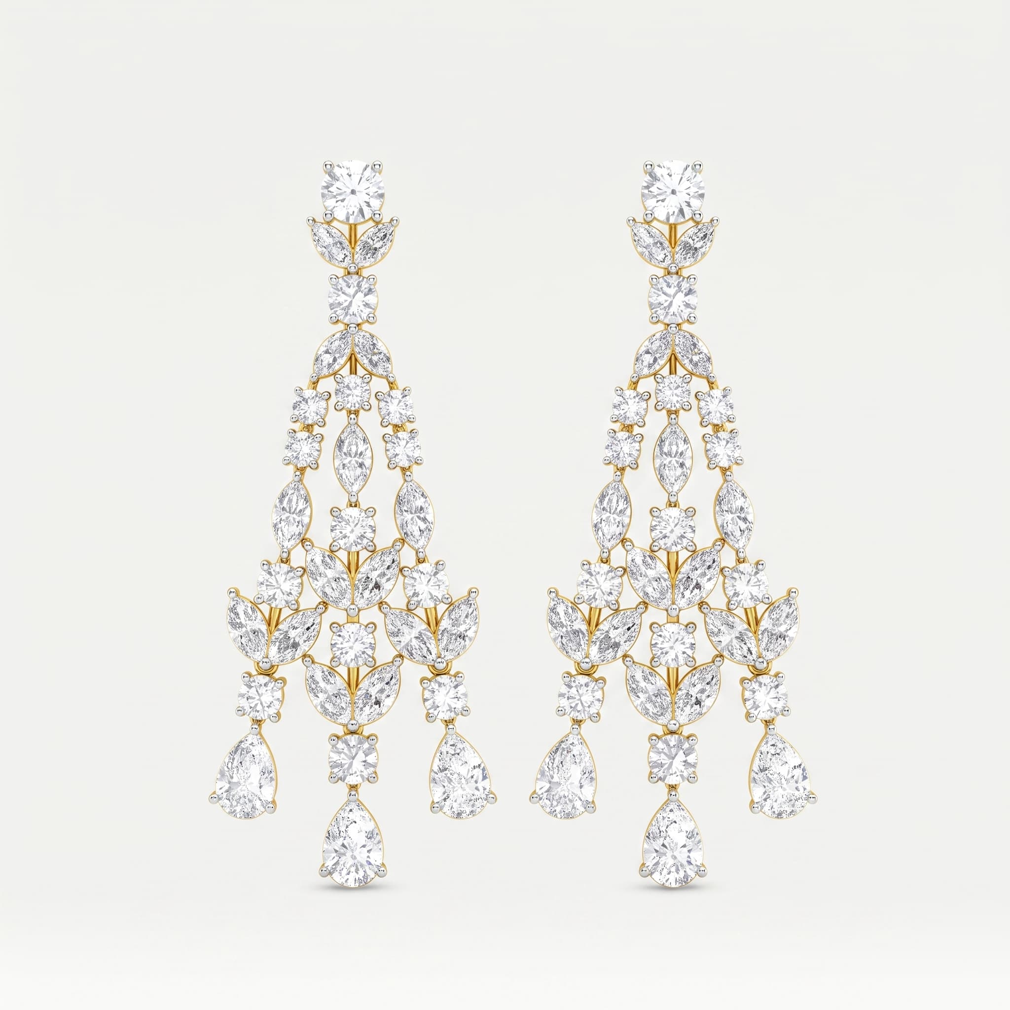 Grand Cascade — Round, Pear & Marquise Diamond Chandelier Earrings