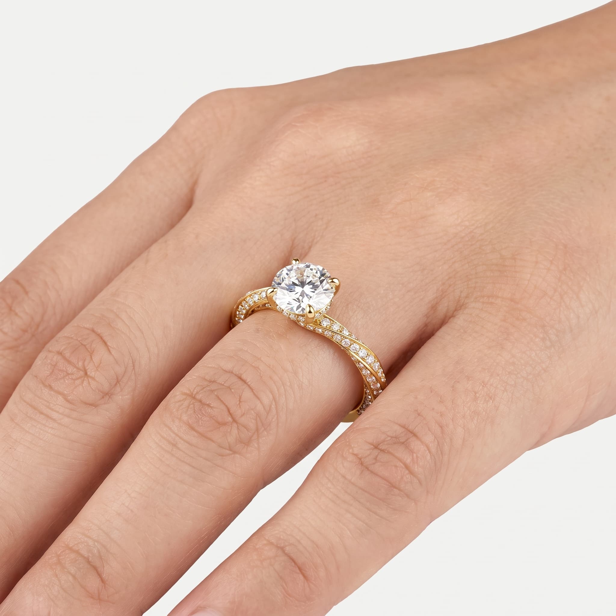 Twist of Fate — Round Diamond Solitaire with Twisted Pavé Shank thumbnail 4