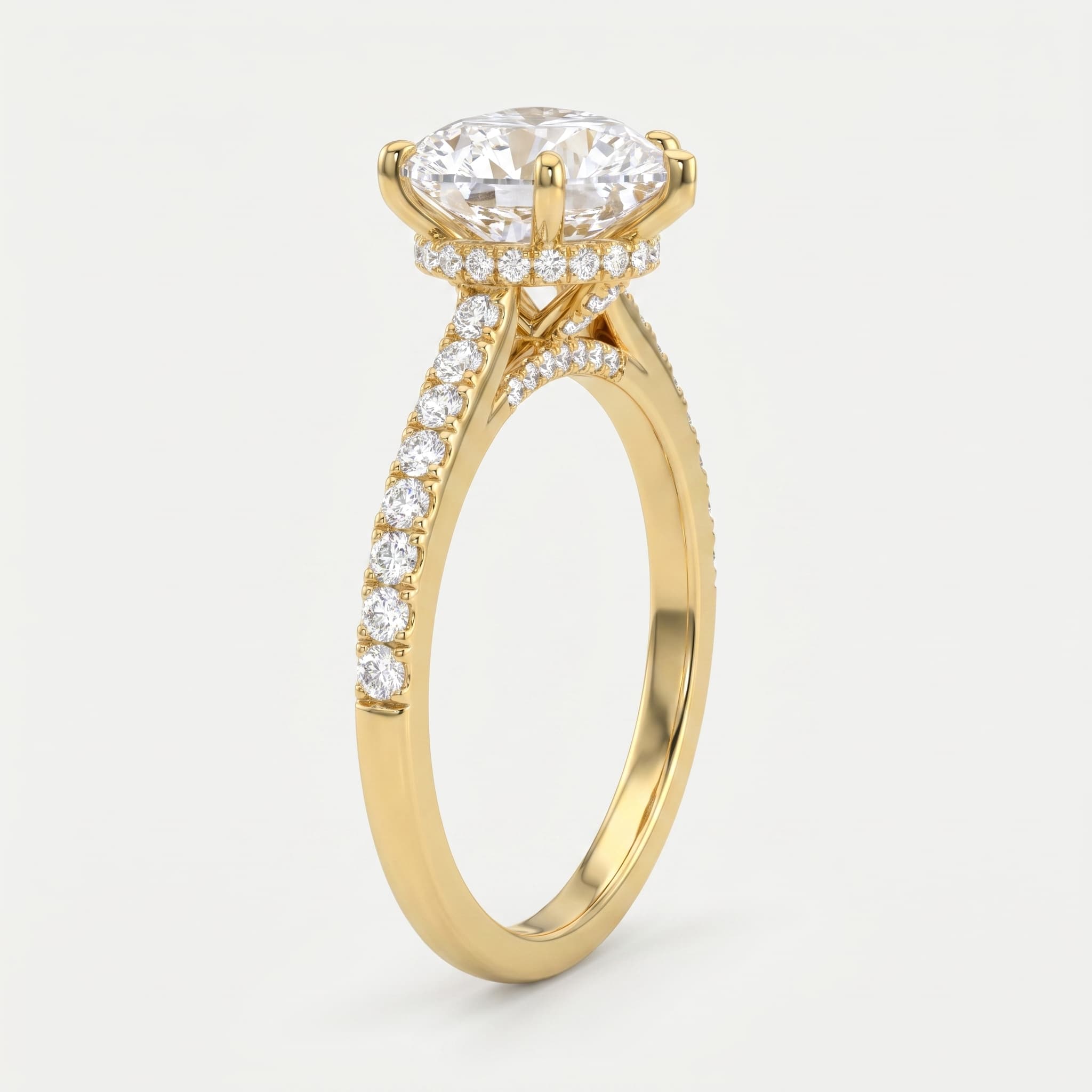 Sweetheart — Heart Diamond Hidden Halo Ring with Pavé Shank on model