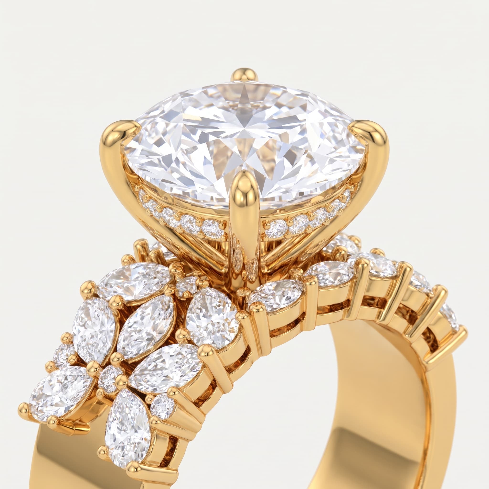Grand Bouquet — Round, Pear & Marquise Diamond Cluster Ring with Pavé Shank thumbnail 3