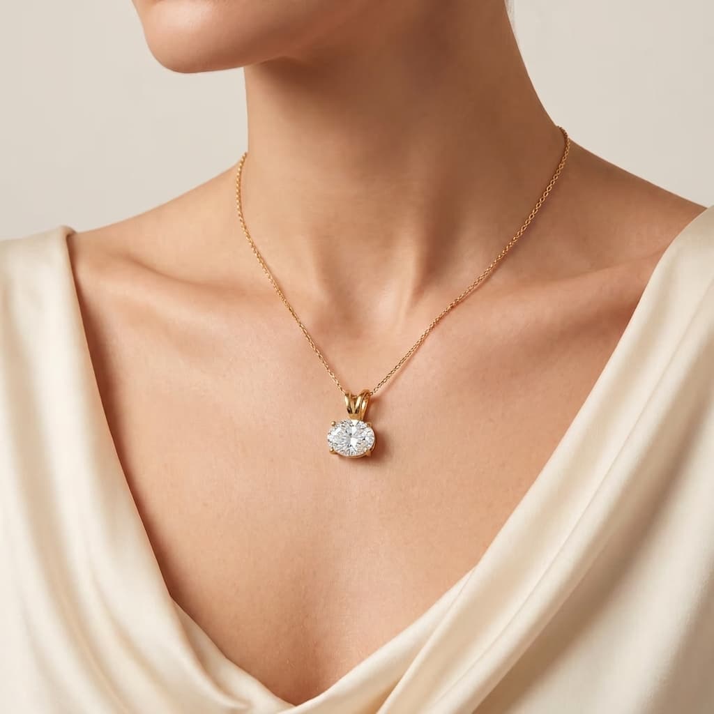 Oval Grace — Oval Diamond Solitaire Pendant on model