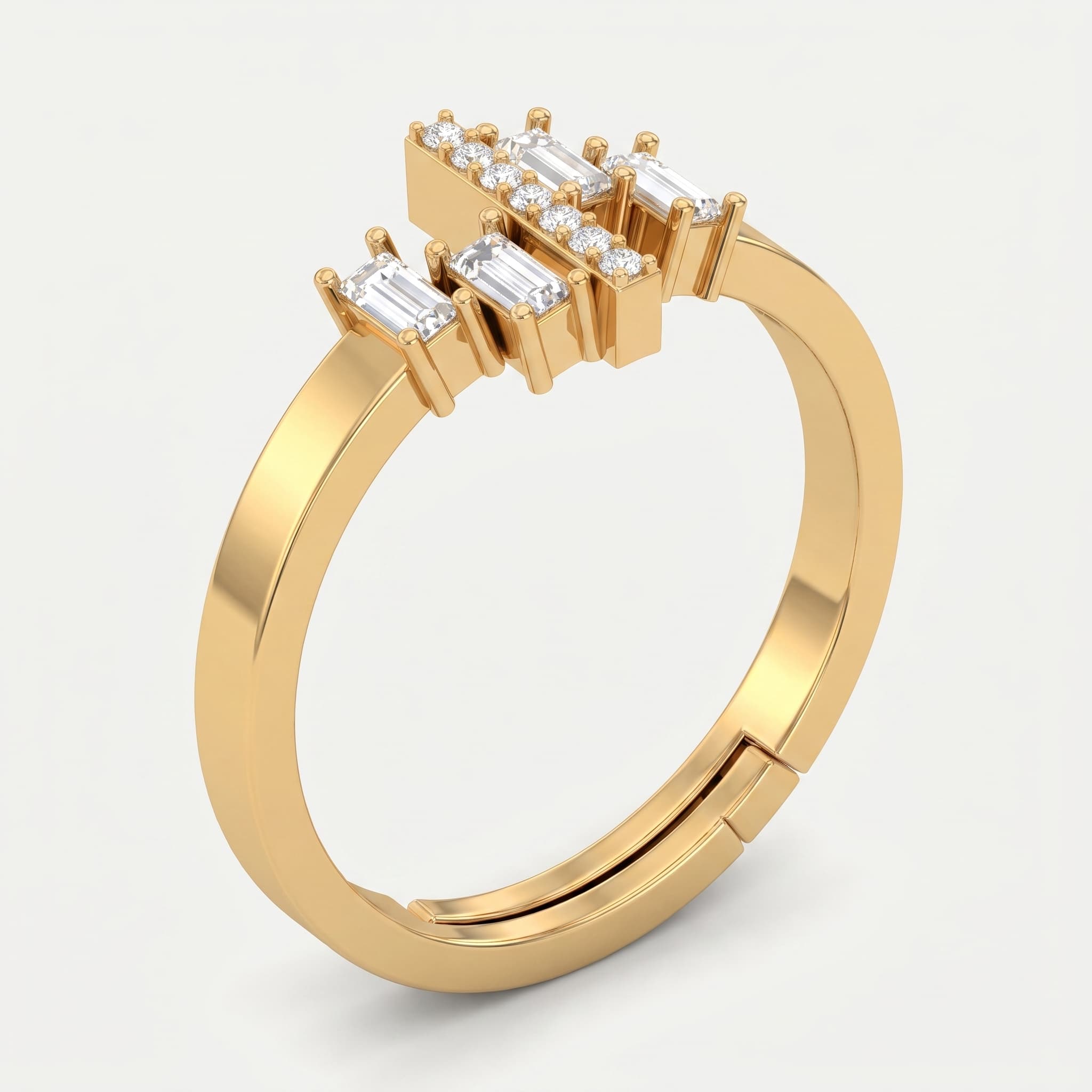 Scattered Light — Baguette & Round Diamond Cluster Ring on model