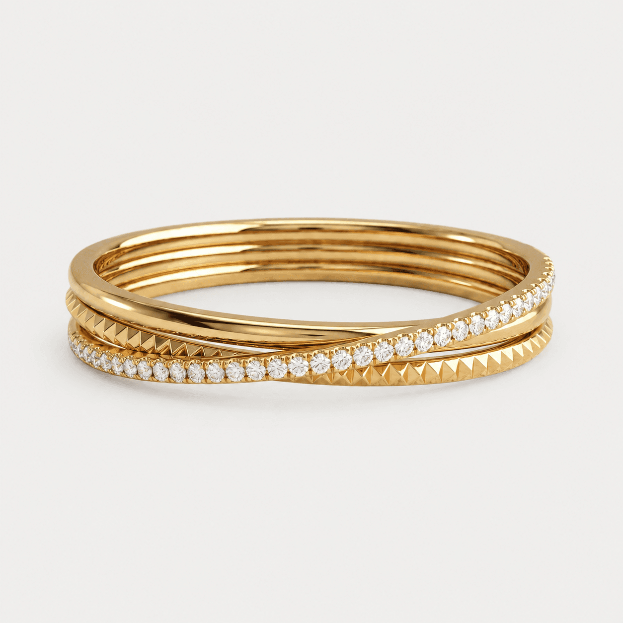 Interwoven — Round Diamond Interlocking Double Bangle