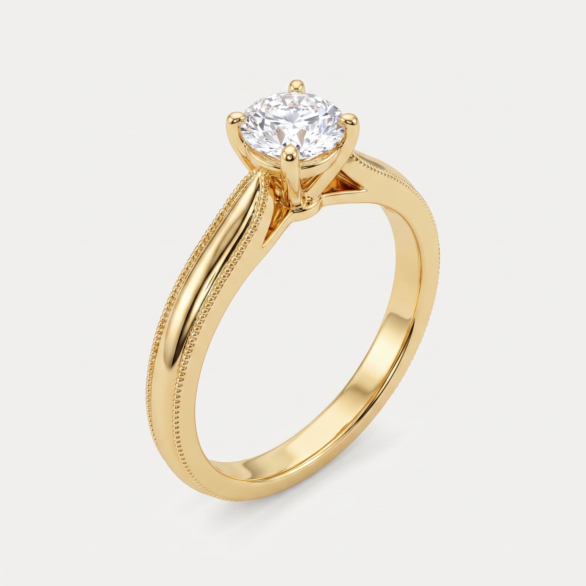 Vintage Vow — Round Diamond Milgrain Solitaire Ring on model