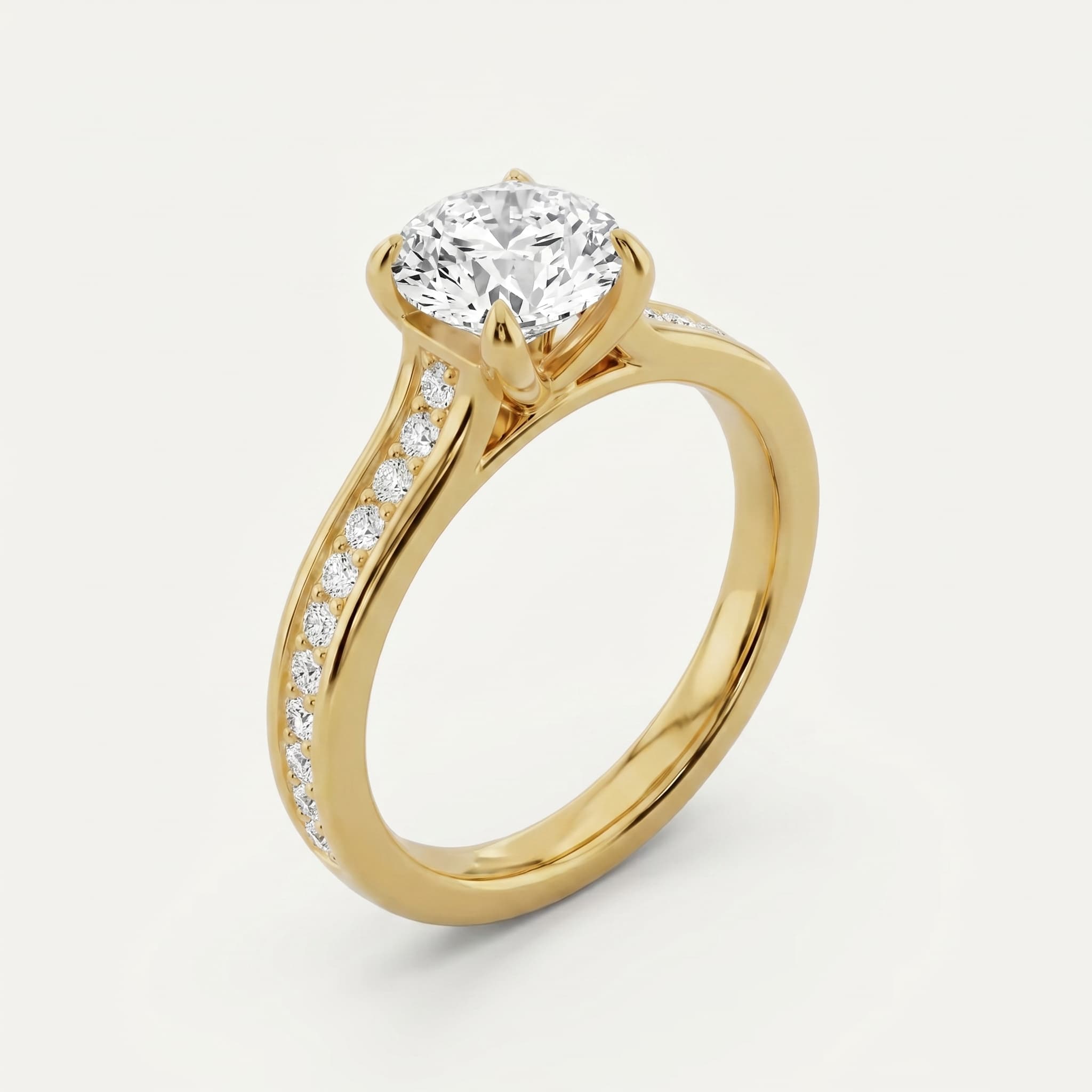 Stardust Path — Round Diamond Side Stone Ring on model