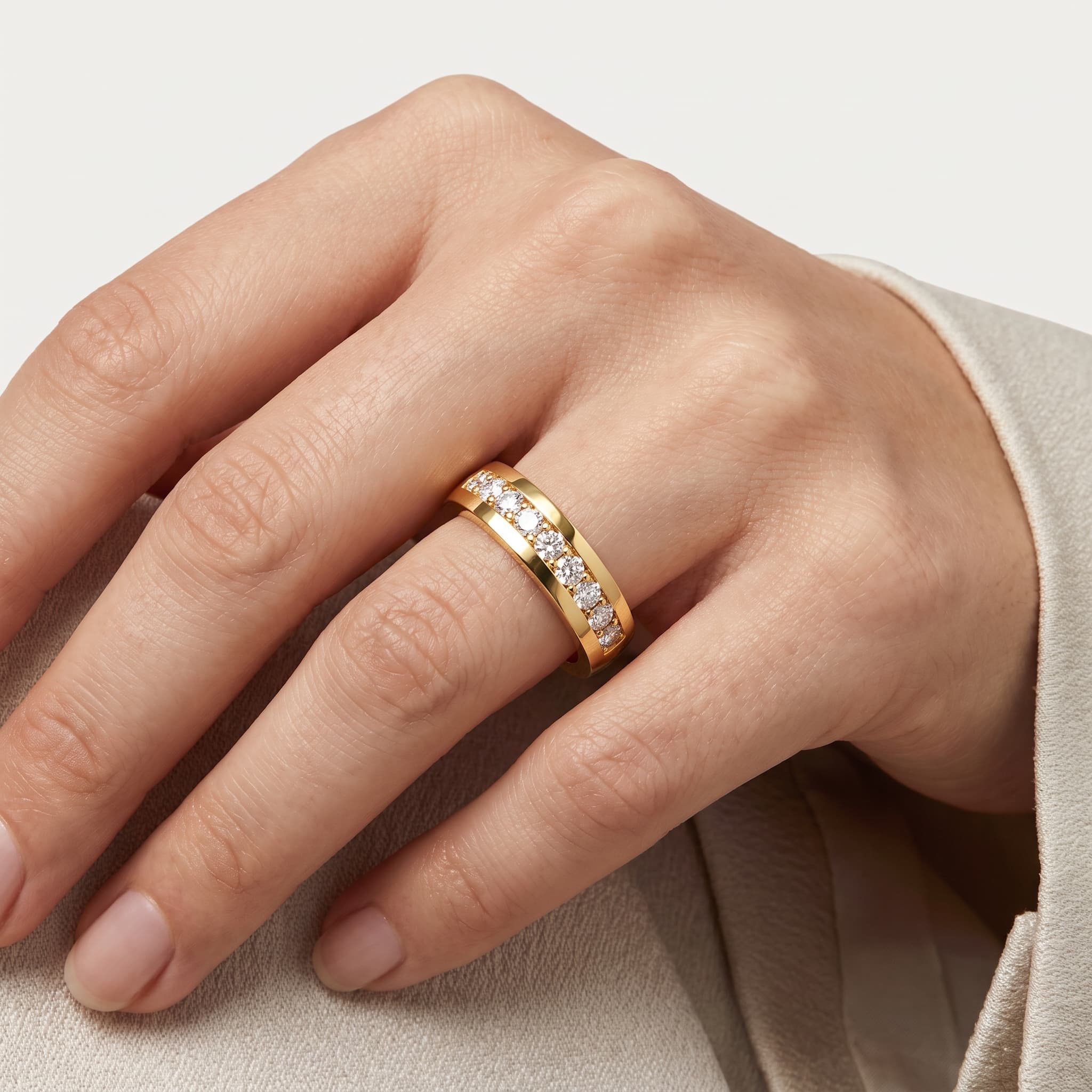Quiet Vow — Round Diamond Row Wedding Band with Engraved Interior thumbnail 3