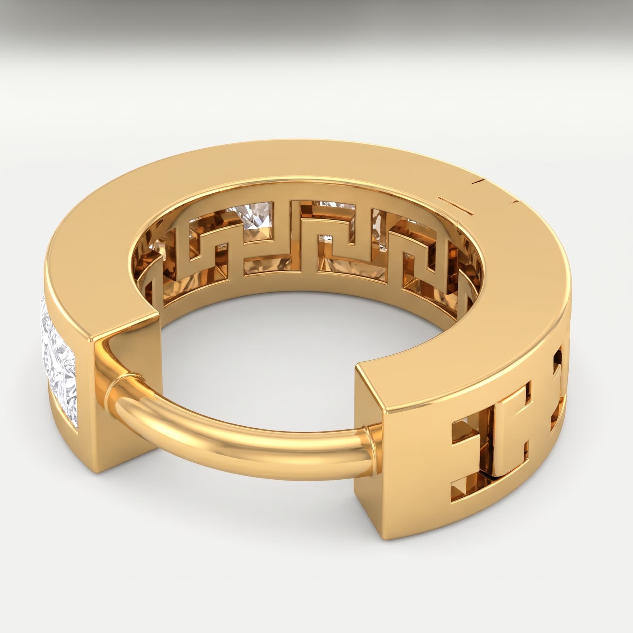 Mosaic Hoop — Princess Cut Diamond Channel Hoop Earrings on model