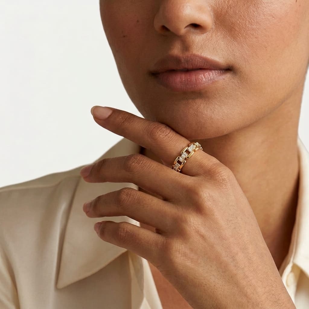 Linked Together — Round Diamond Rectangular Link Eternity Band thumbnail 3