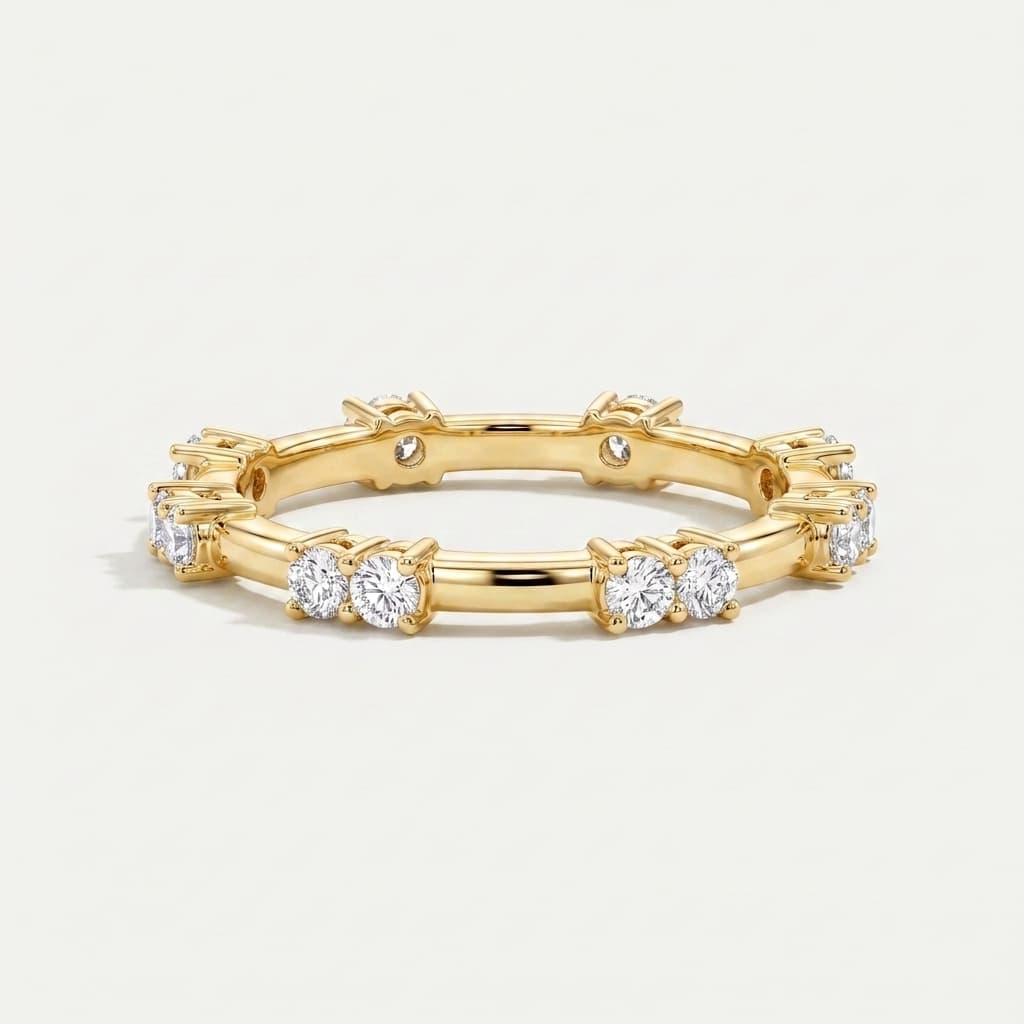 Paired Hearts — Round Diamond Segmented Bar Ring
