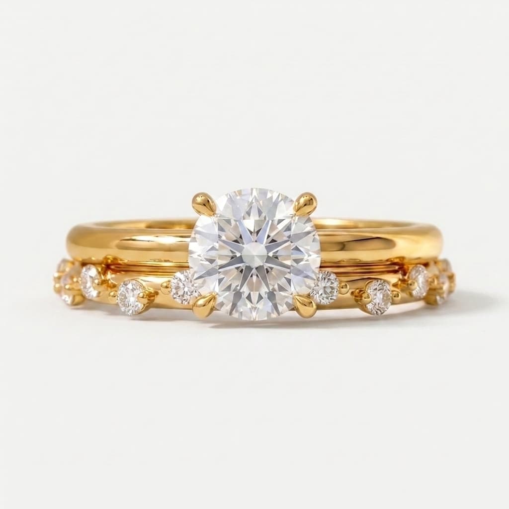 Twin Vow — Round Diamond Solitaire with Pavé Double Shank