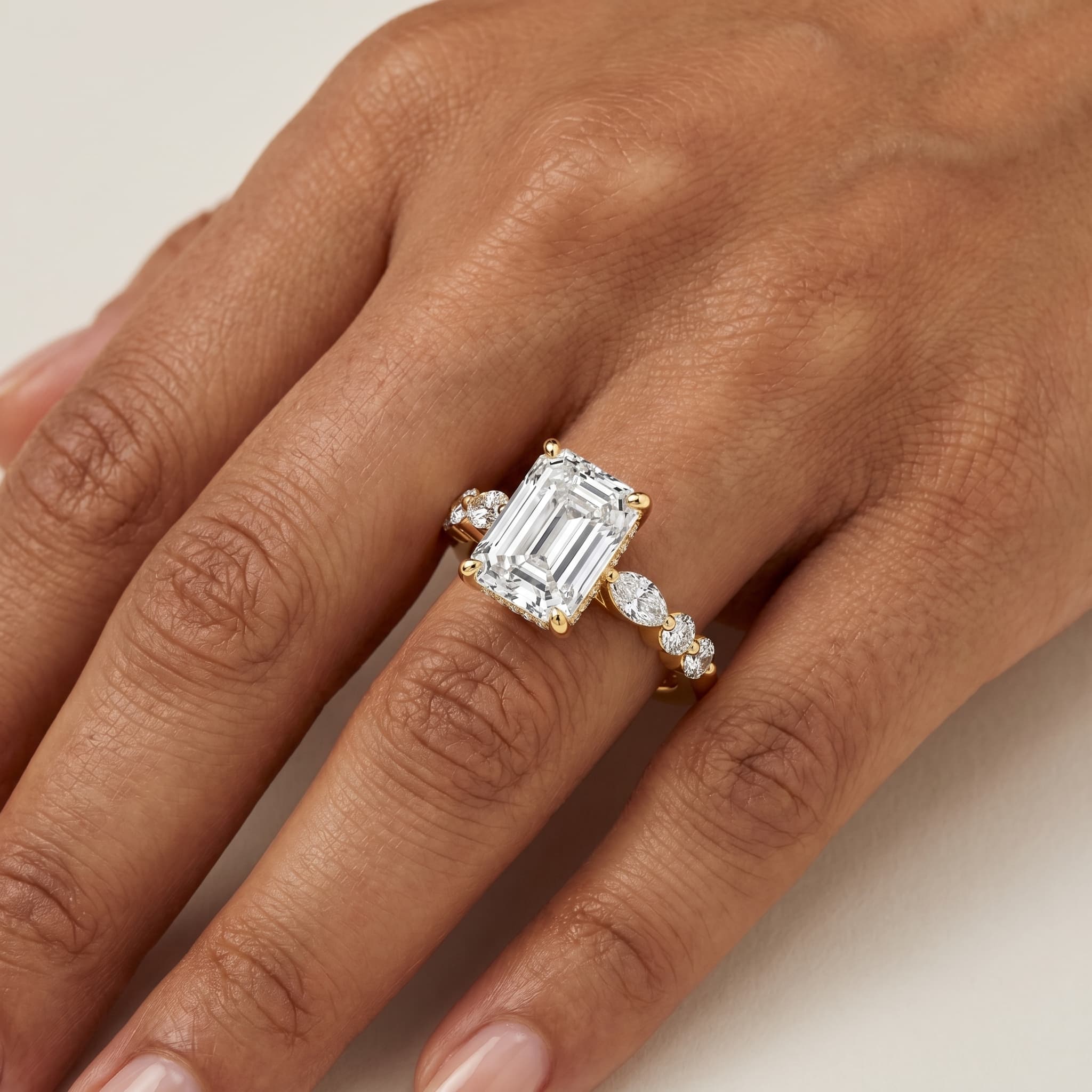 Beneath the Veil — Emerald Hidden Halo Diamond Ring thumbnail 4