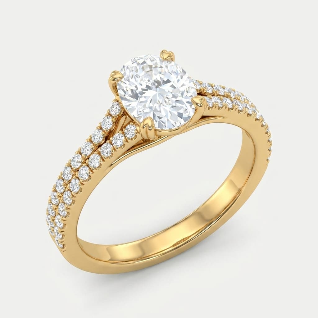 Oval Embrace — Oval Diamond Solitaire with Double Row Pavé Shank on model