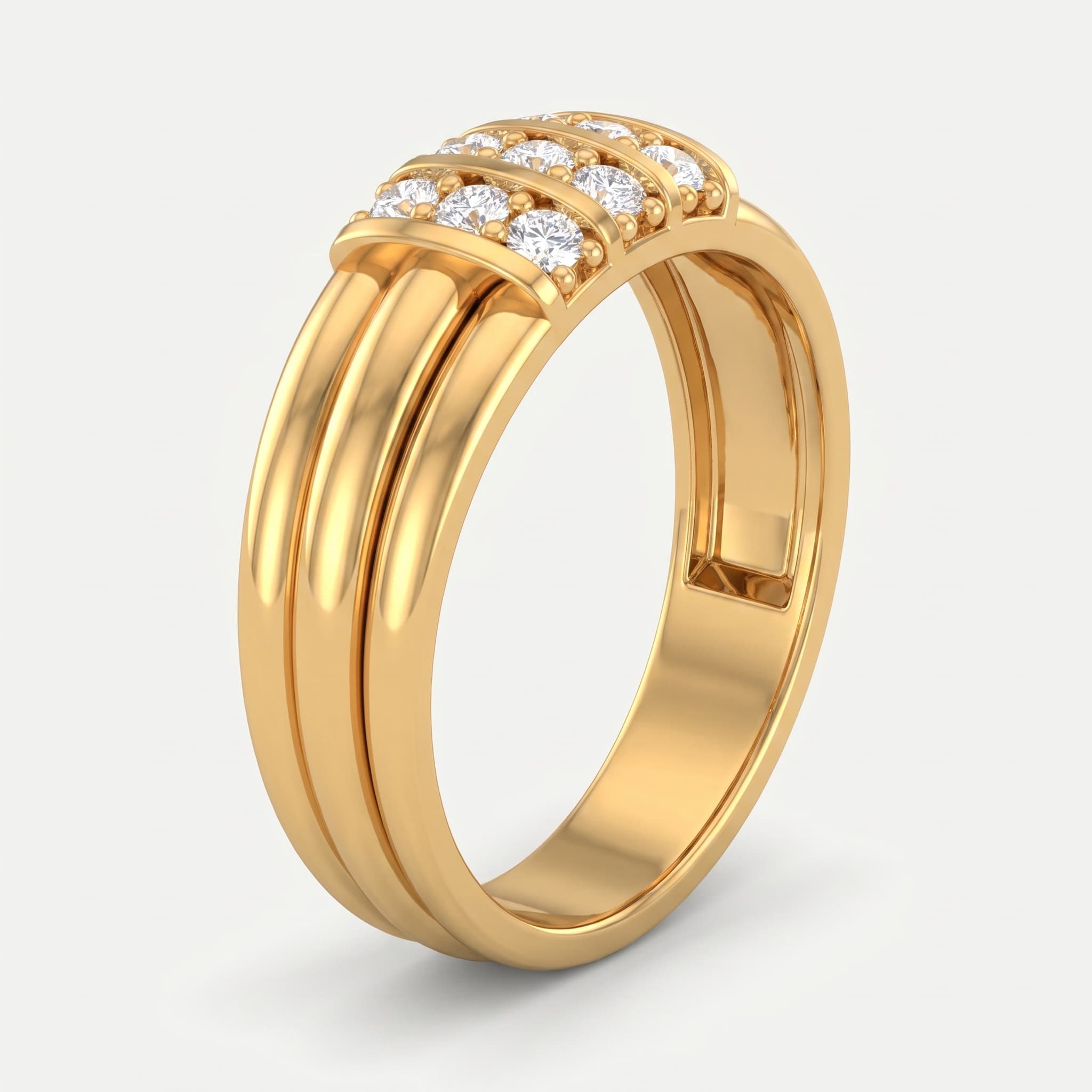 Triton — Round Diamond Three-Row Ribbed Men's Ring on model