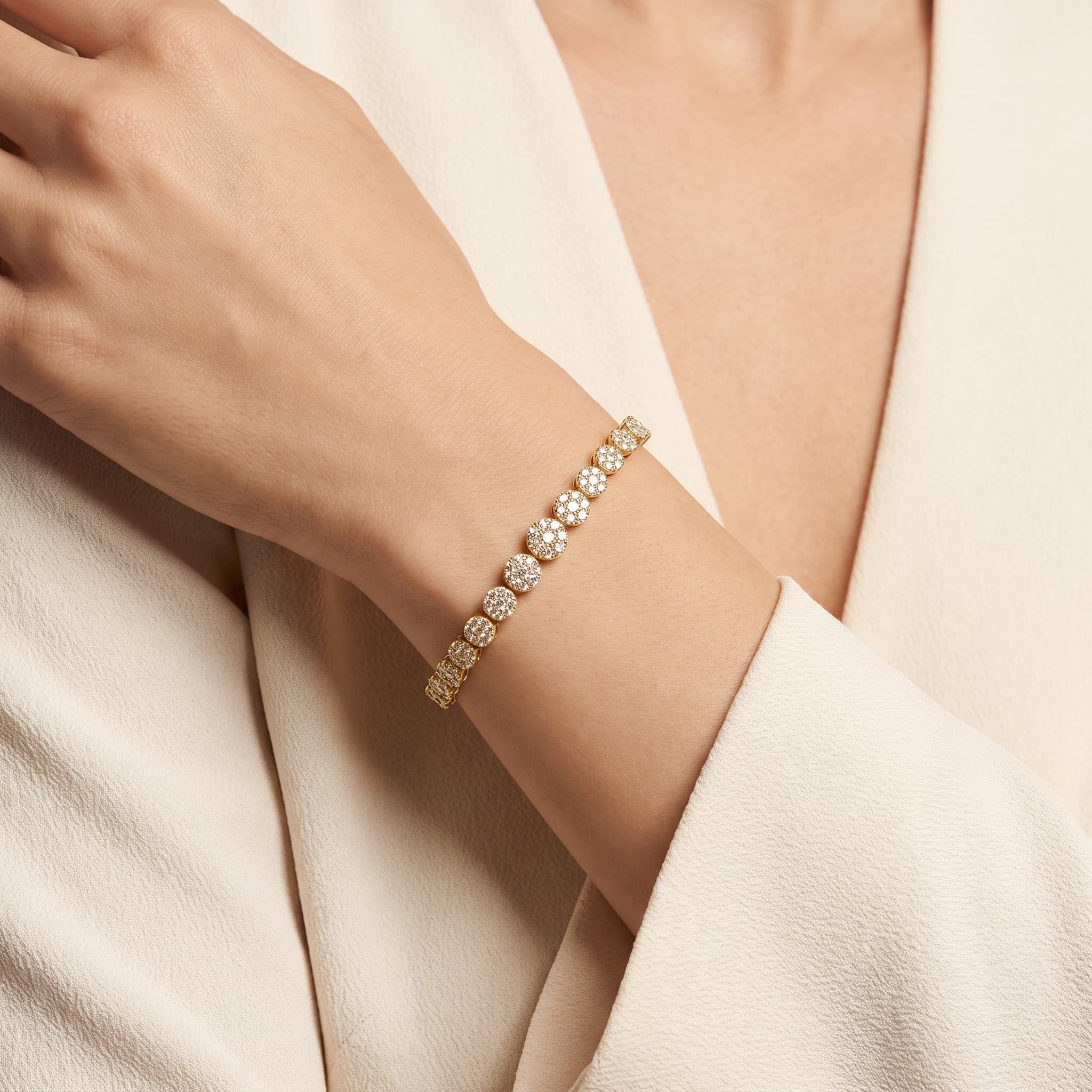 Eternal Cascade — Round Diamond Cluster Tennis Bracelet on model