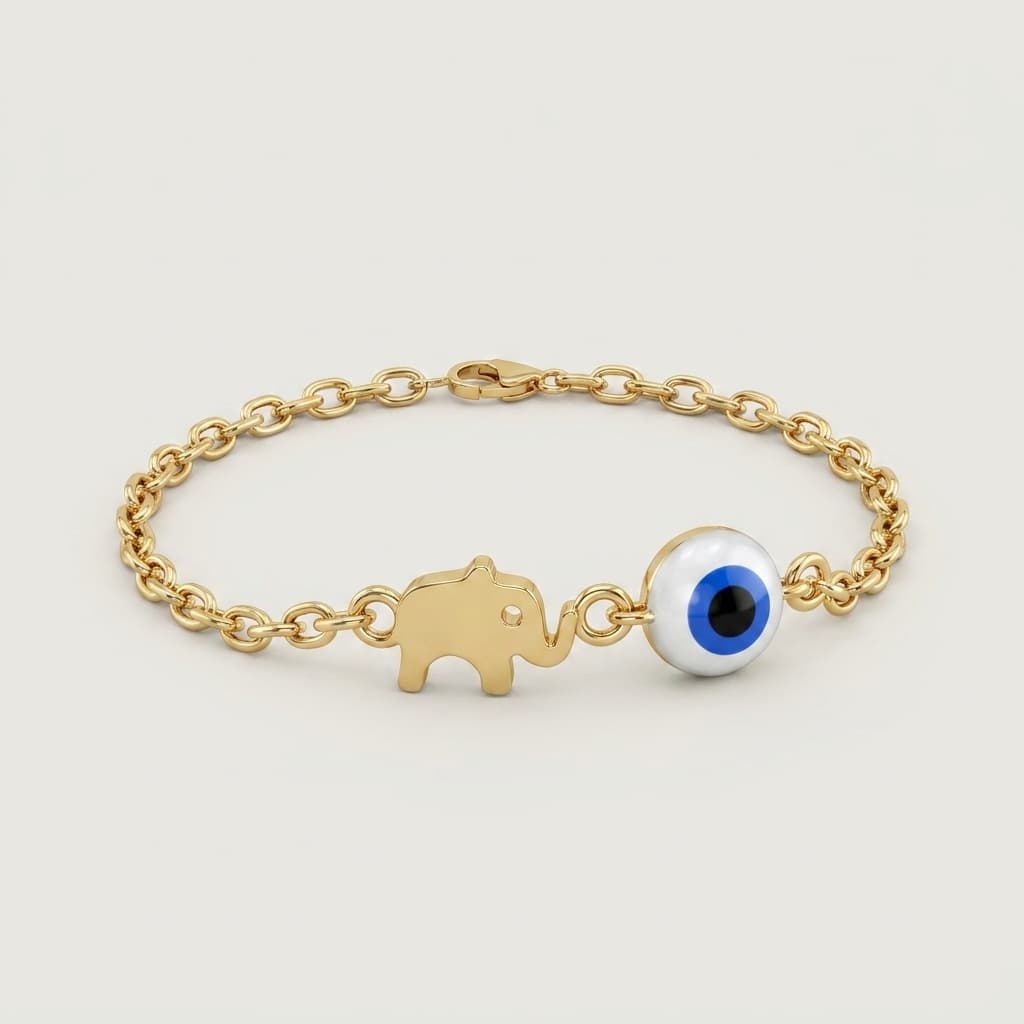 Lucky Wanderer — Elephant & Evil Eye Charm Bracelet