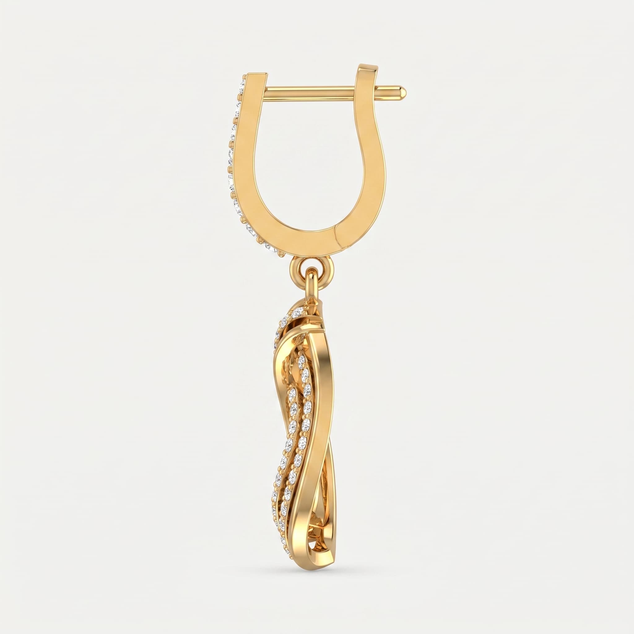Twisted Flame — Pavé Diamond Drop Hoop Earrings on model