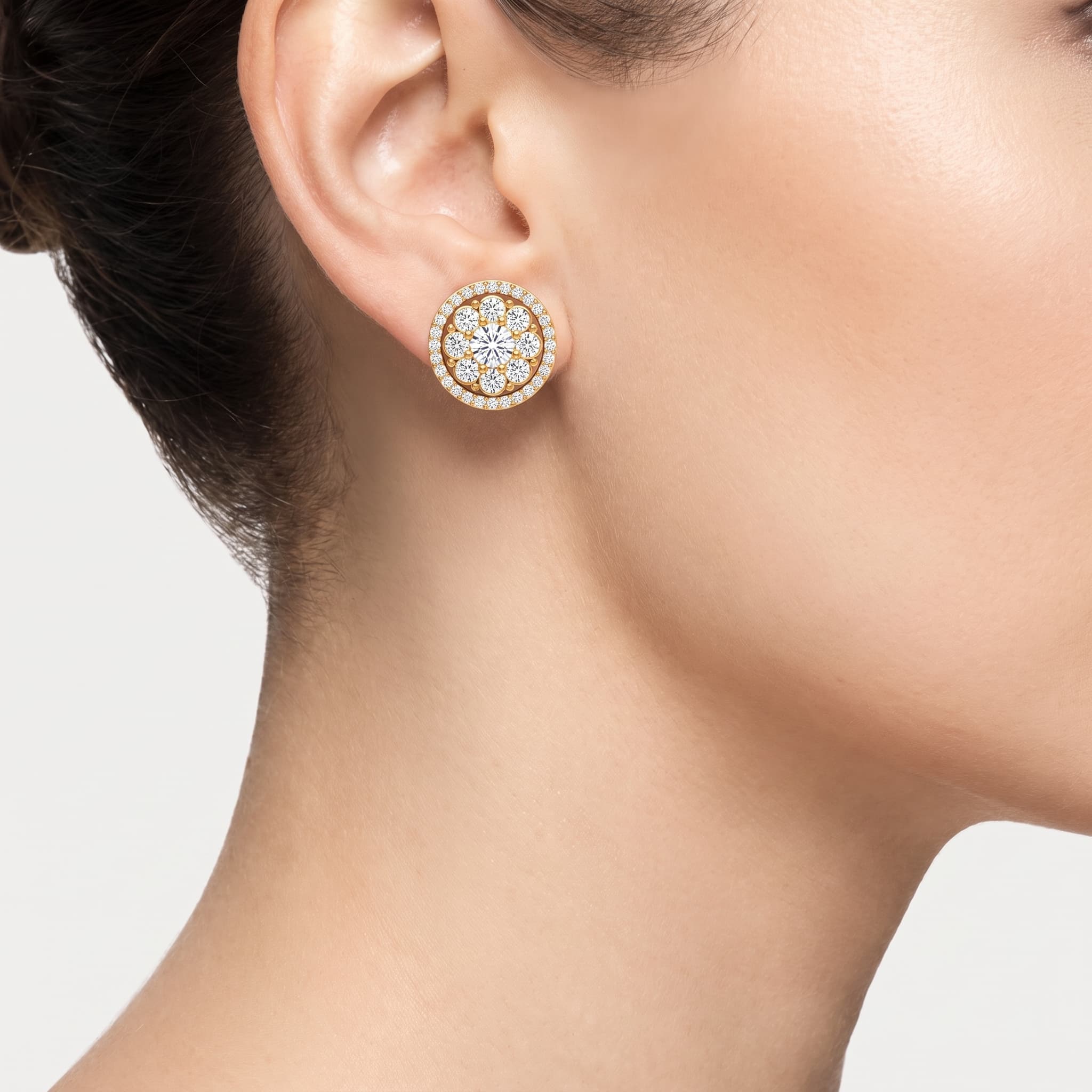 Bloom Halo — Round Diamond Cluster Stud Earrings thumbnail 3