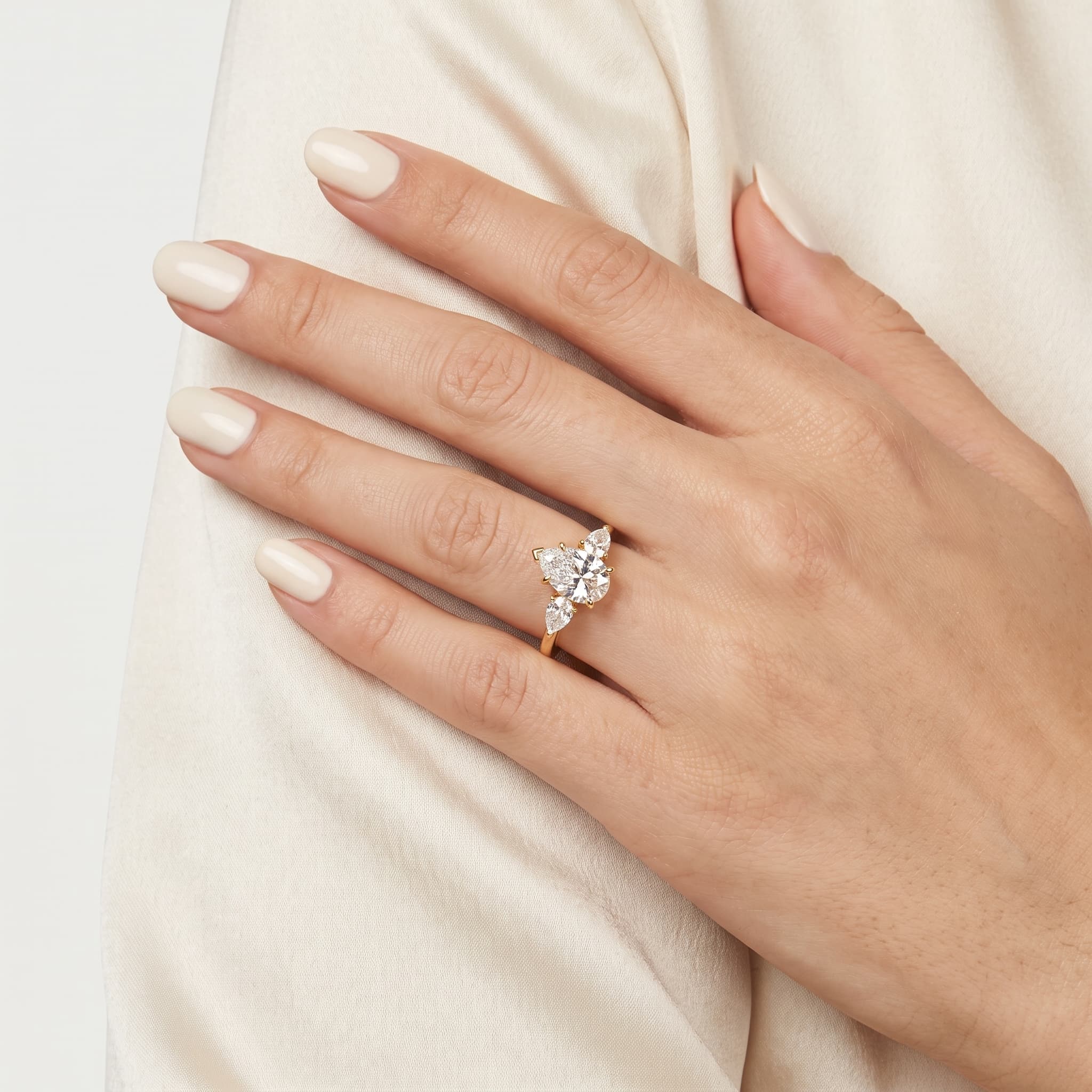 Whisperwing — Pear Diamond Three Stone Ring thumbnail 3