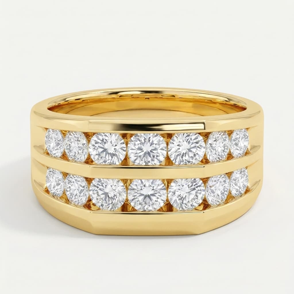 Double Line — Round Diamond Two-Row Channel Wedding Ring