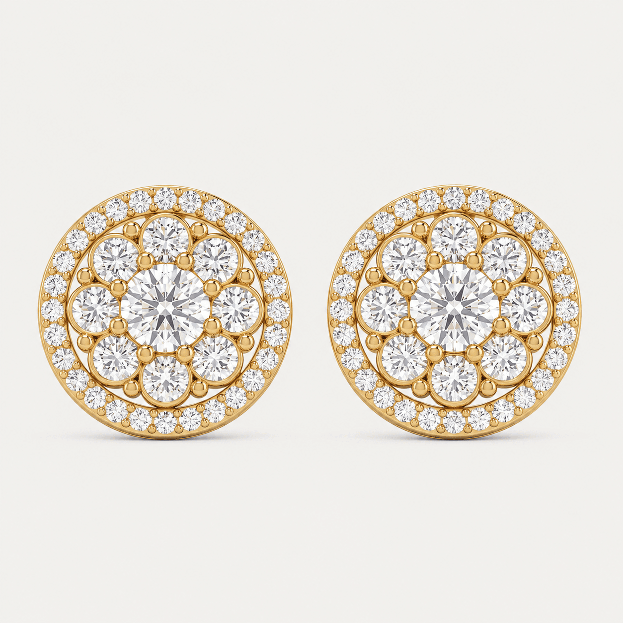 Bloom Halo — Round Diamond Cluster Stud Earrings