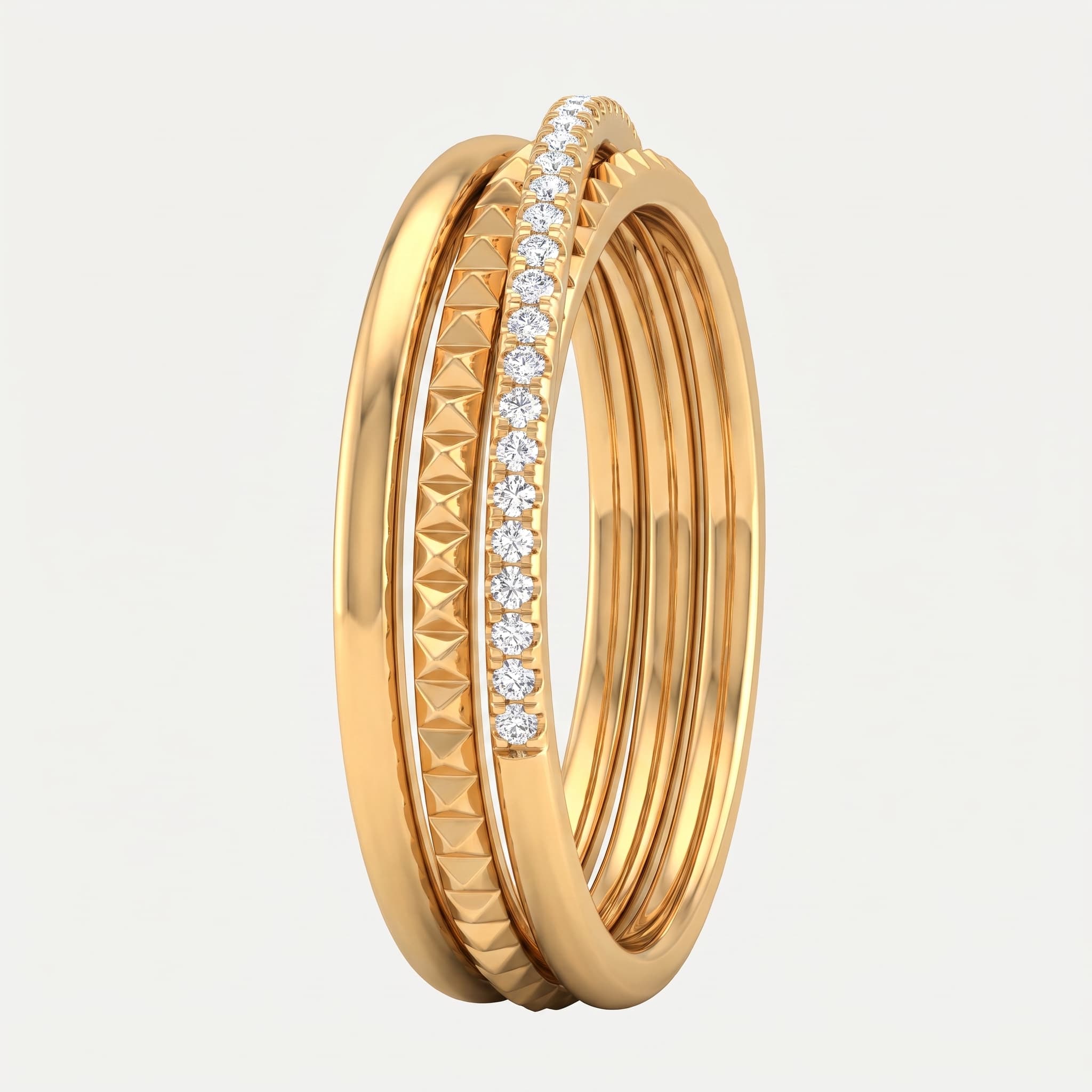 Interwoven — Round Diamond Interlocking Double Bangle on model