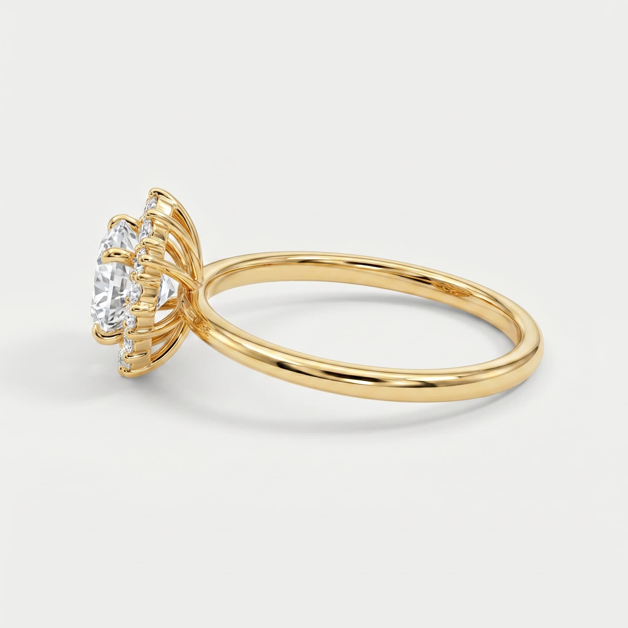 Sunburst Halo Diamond Ring on model