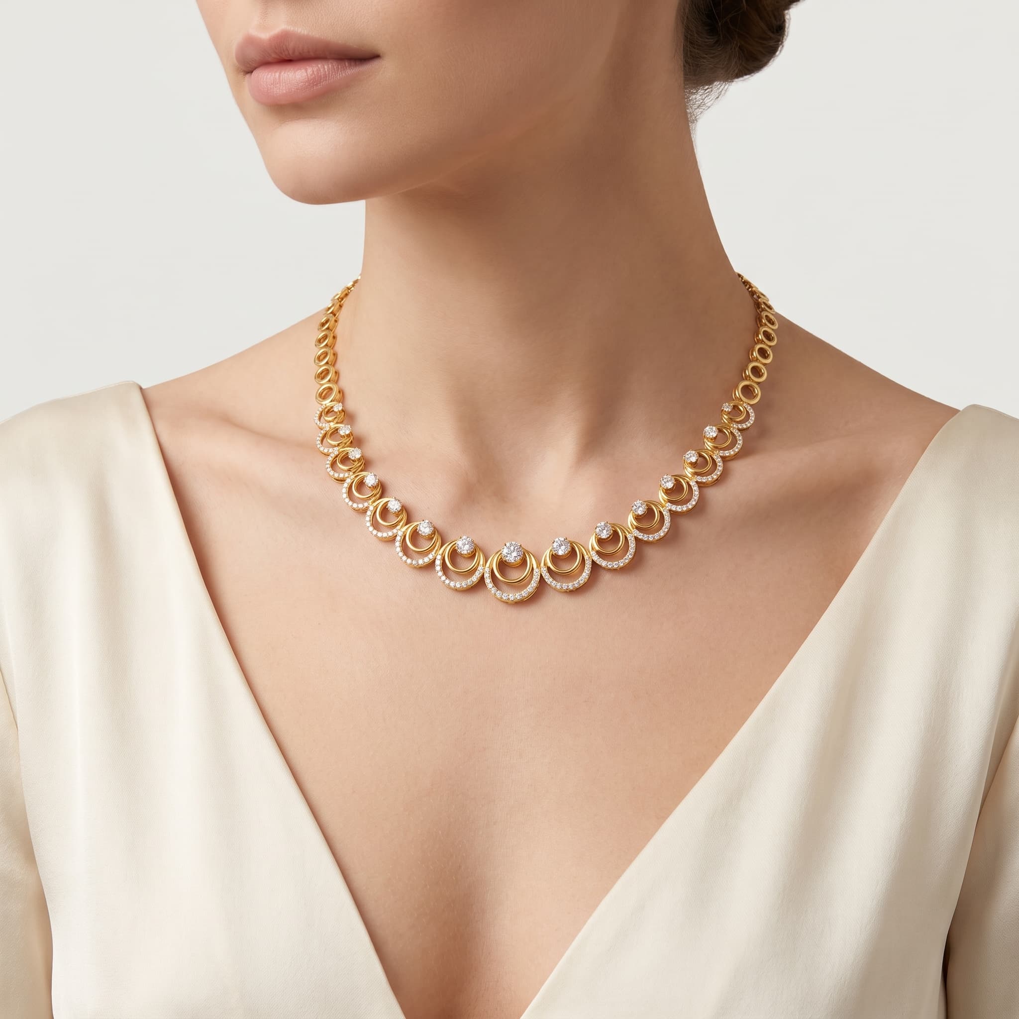 Orbit of Light — Graduated Diamond Circle Necklace on model