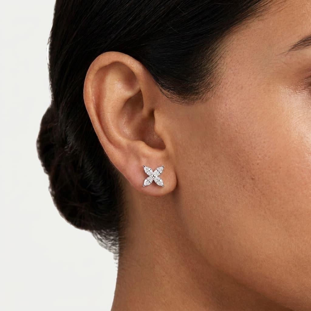 Petal Dance — Marquise Diamond Cluster Stud Earrings on model