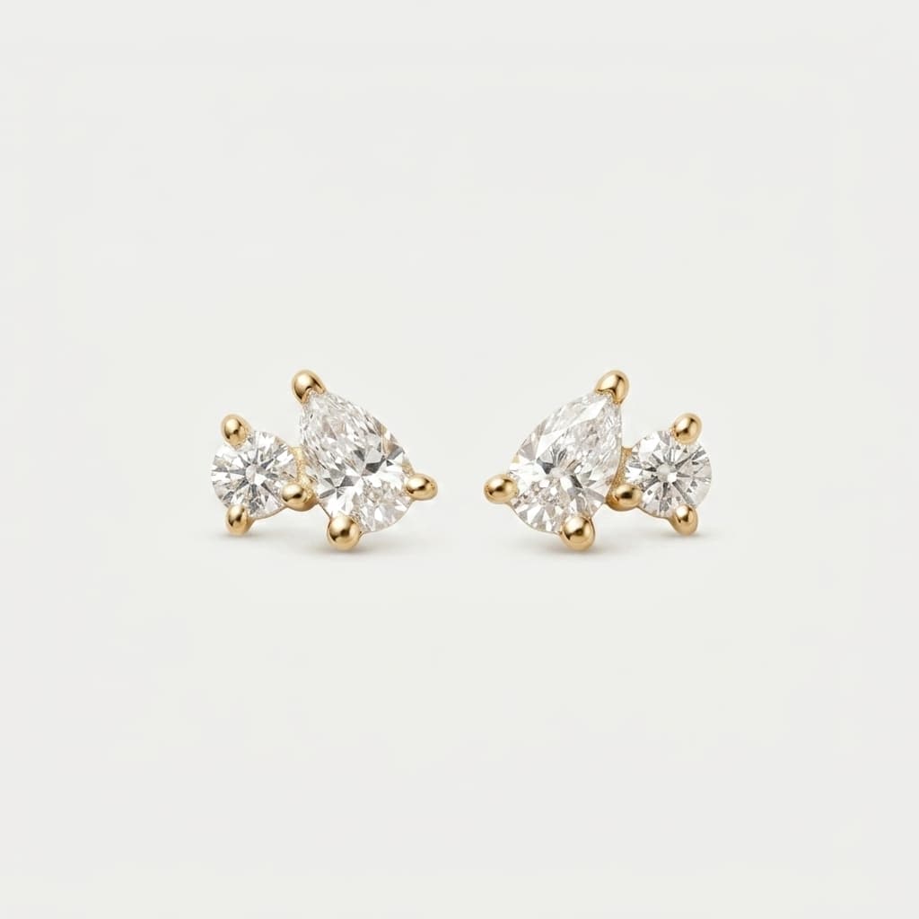 Two of Us — Pear & Round Diamond Two-Stone Stud Earrings