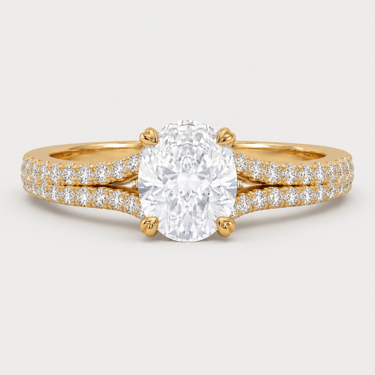 Oval Embrace — Oval Diamond Solitaire with Double Row Pavé Shank