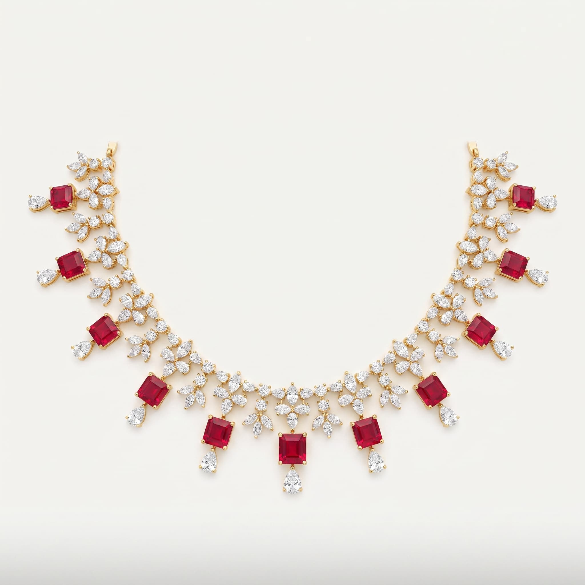Crimson Cascade — Fancy Red Diamond Statement Necklace
