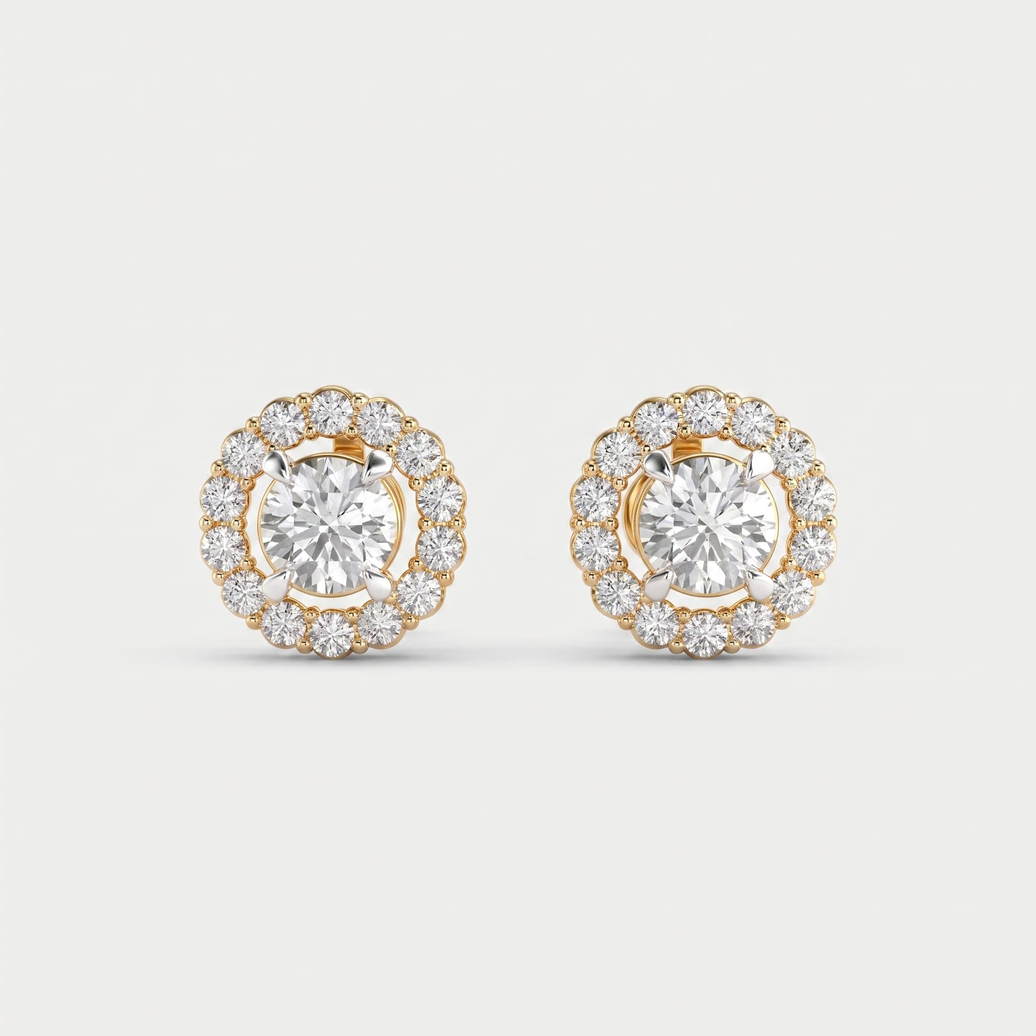 Full Bloom — Round Diamond Halo Stud Earrings