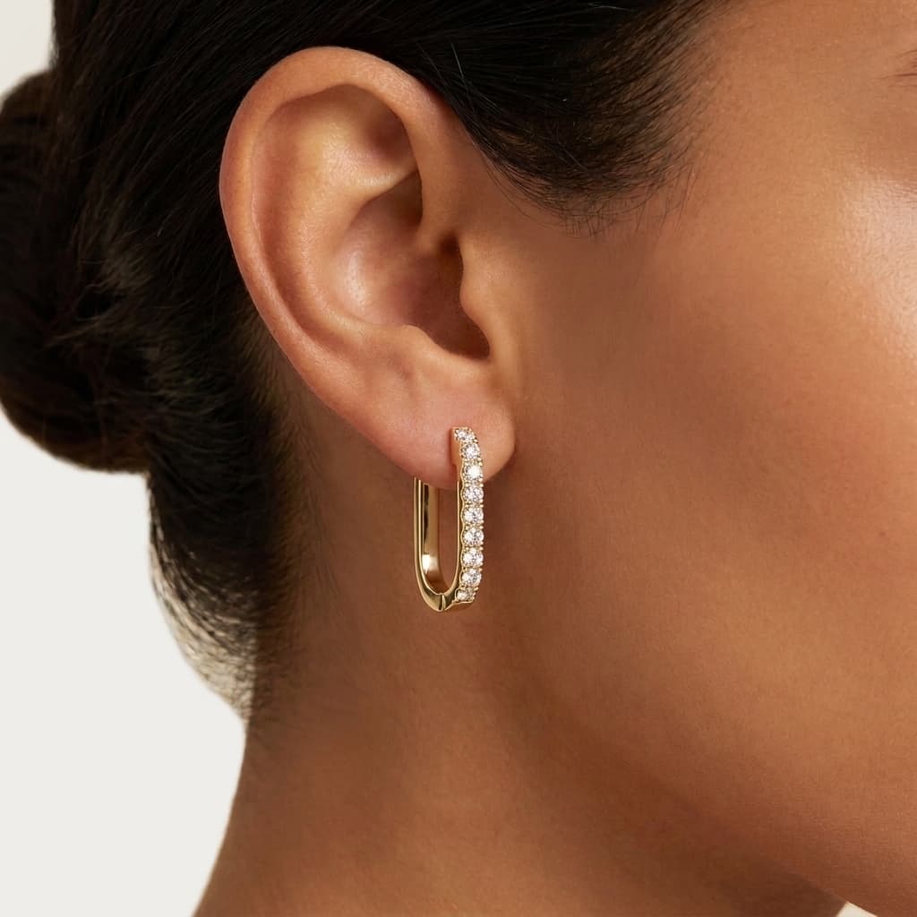 Modern Edge — Pavé Diamond Rectangular Hoop Earrings thumbnail 3