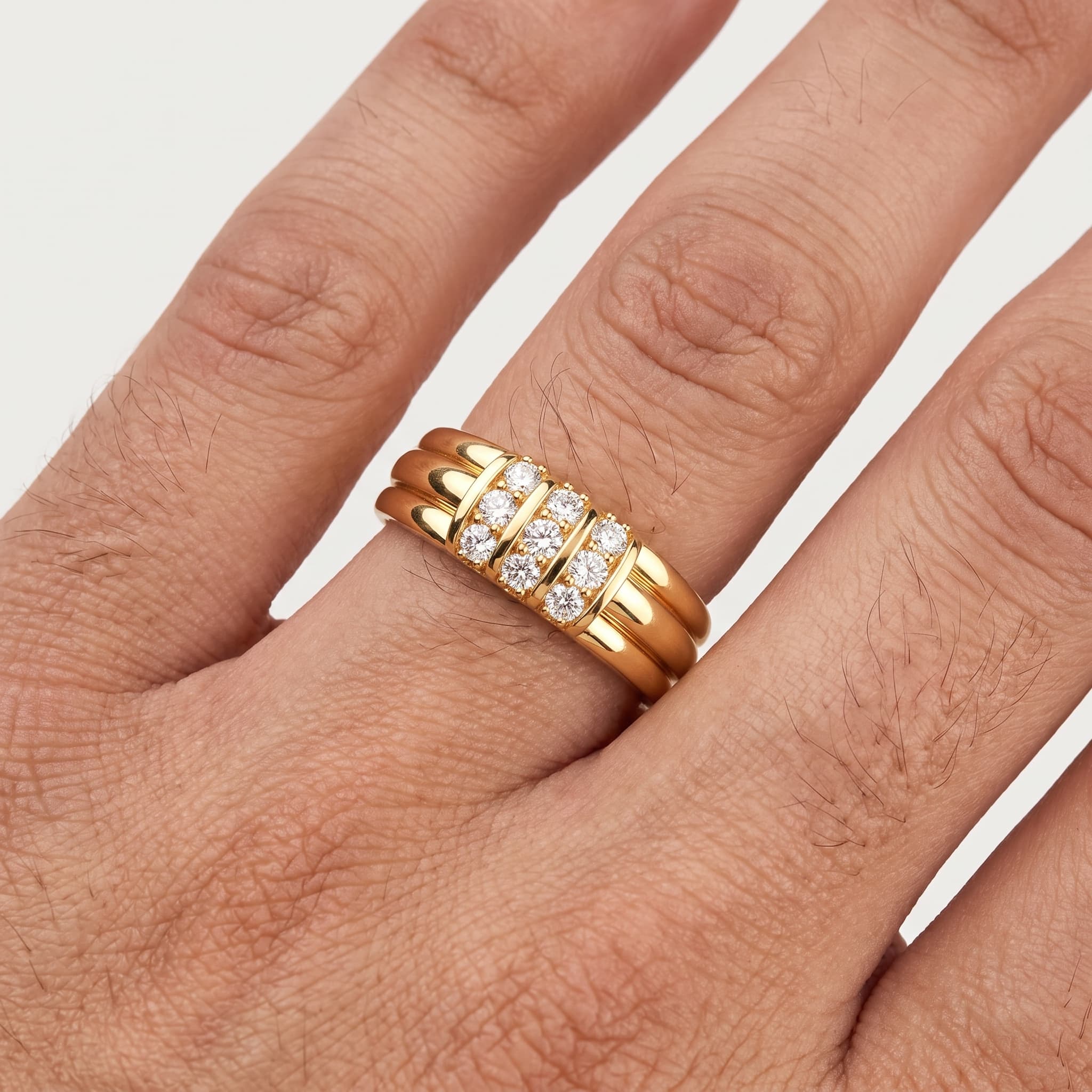 Triton — Round Diamond Three-Row Ribbed Men's Ring thumbnail 4
