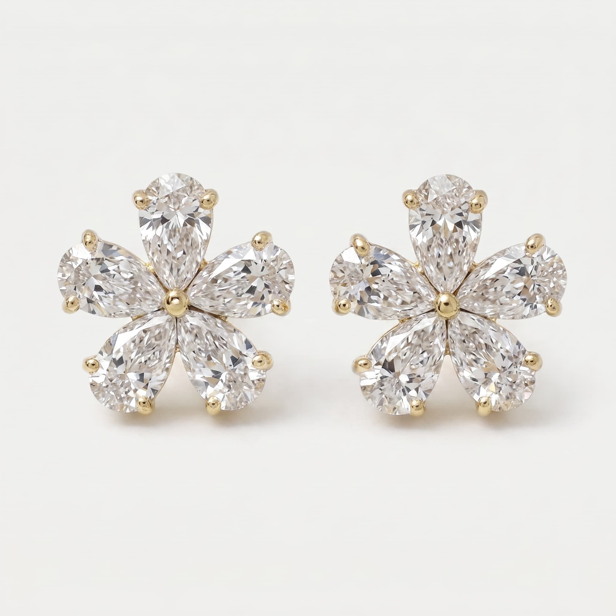 Five Petals — Pear Cut Diamond Flower Stud Earrings