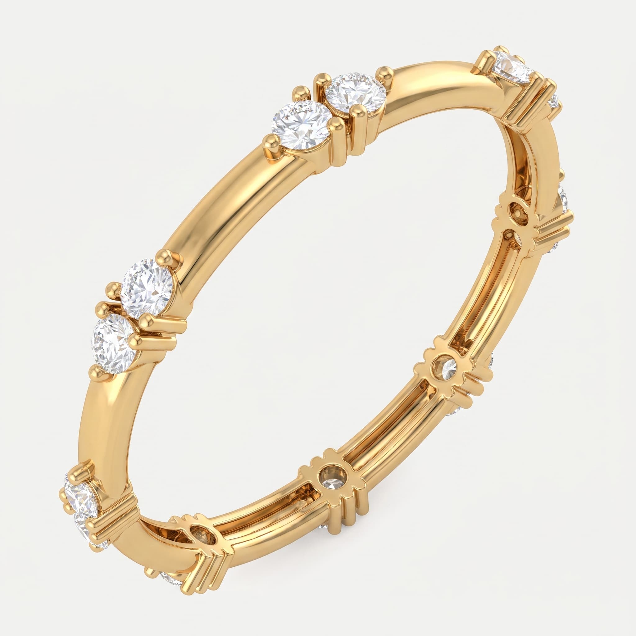 Paired Hearts — Round Diamond Segmented Bar Ring on model