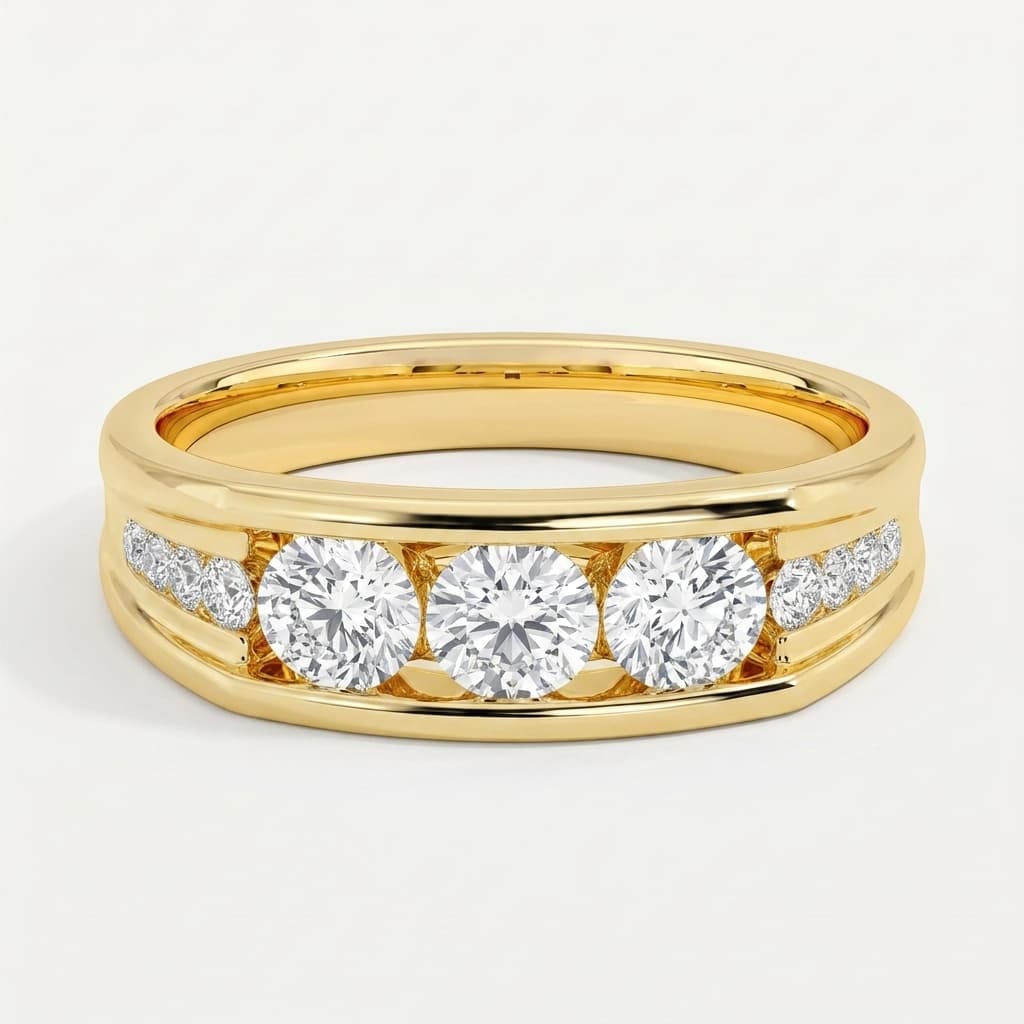 Three Radiance — Round Diamond Three Stone Channel Wedding Ring
