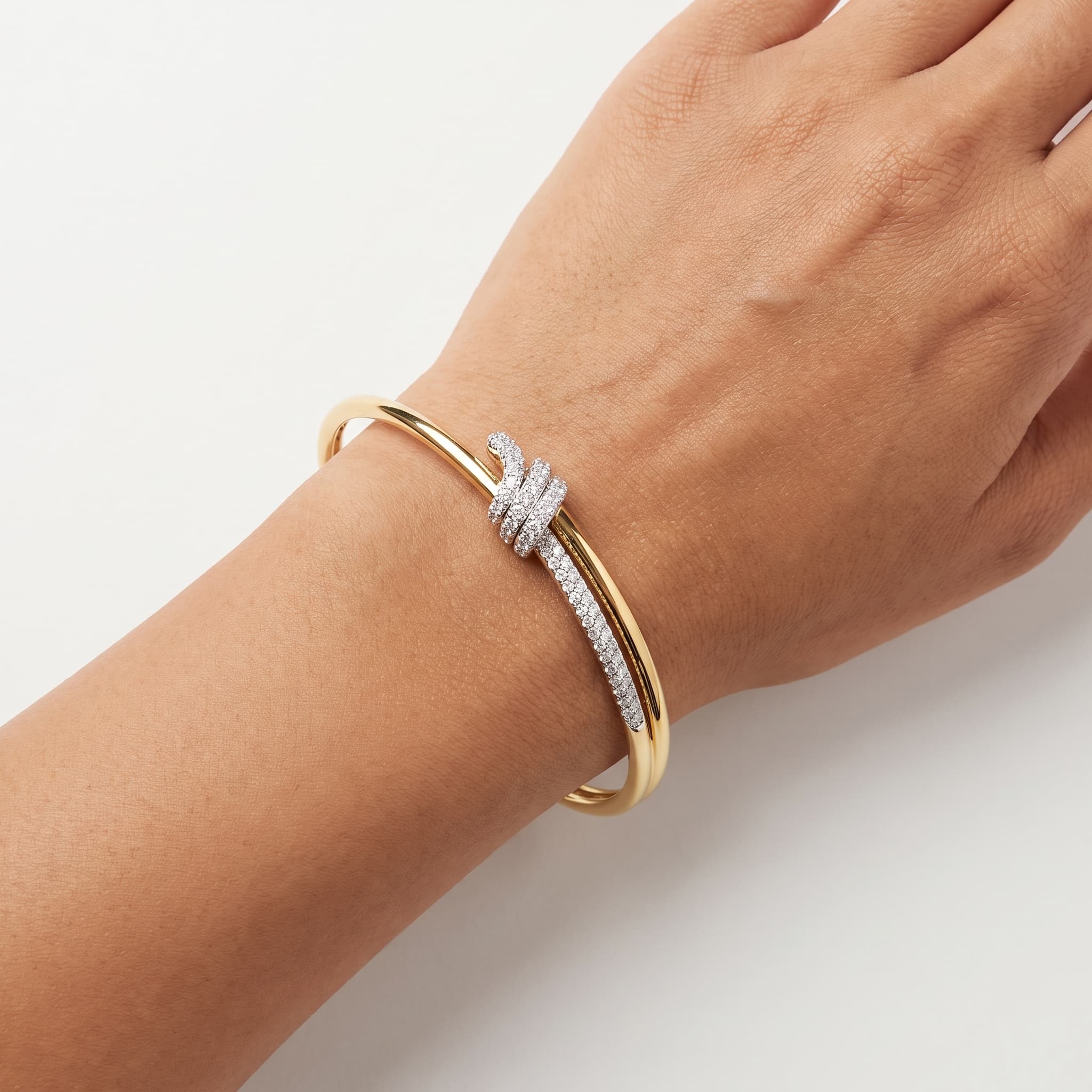 Eternal Knot — Round Diamond Pavé Open Cuff Bangle thumbnail 3