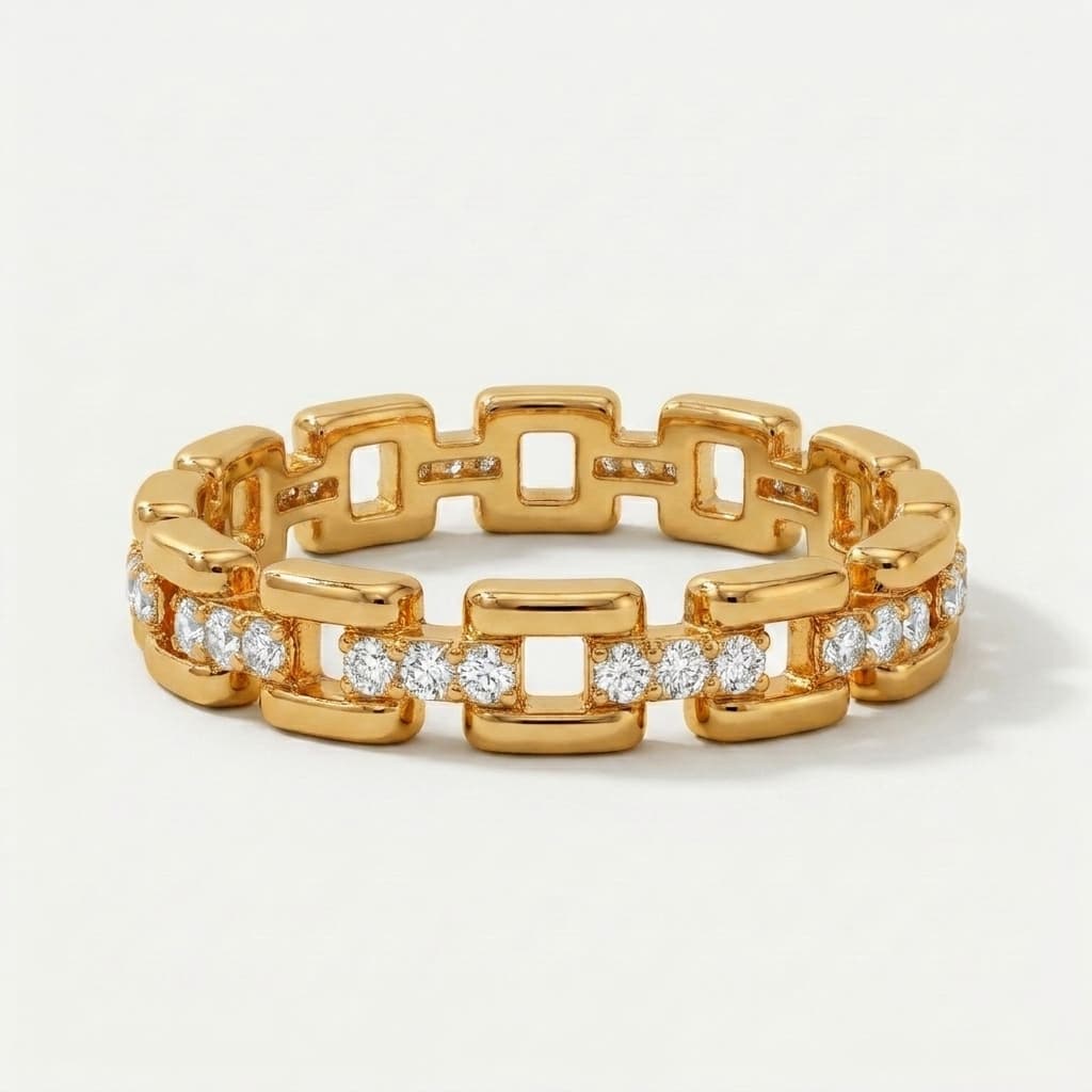 Linked Together — Round Diamond Rectangular Link Eternity Band