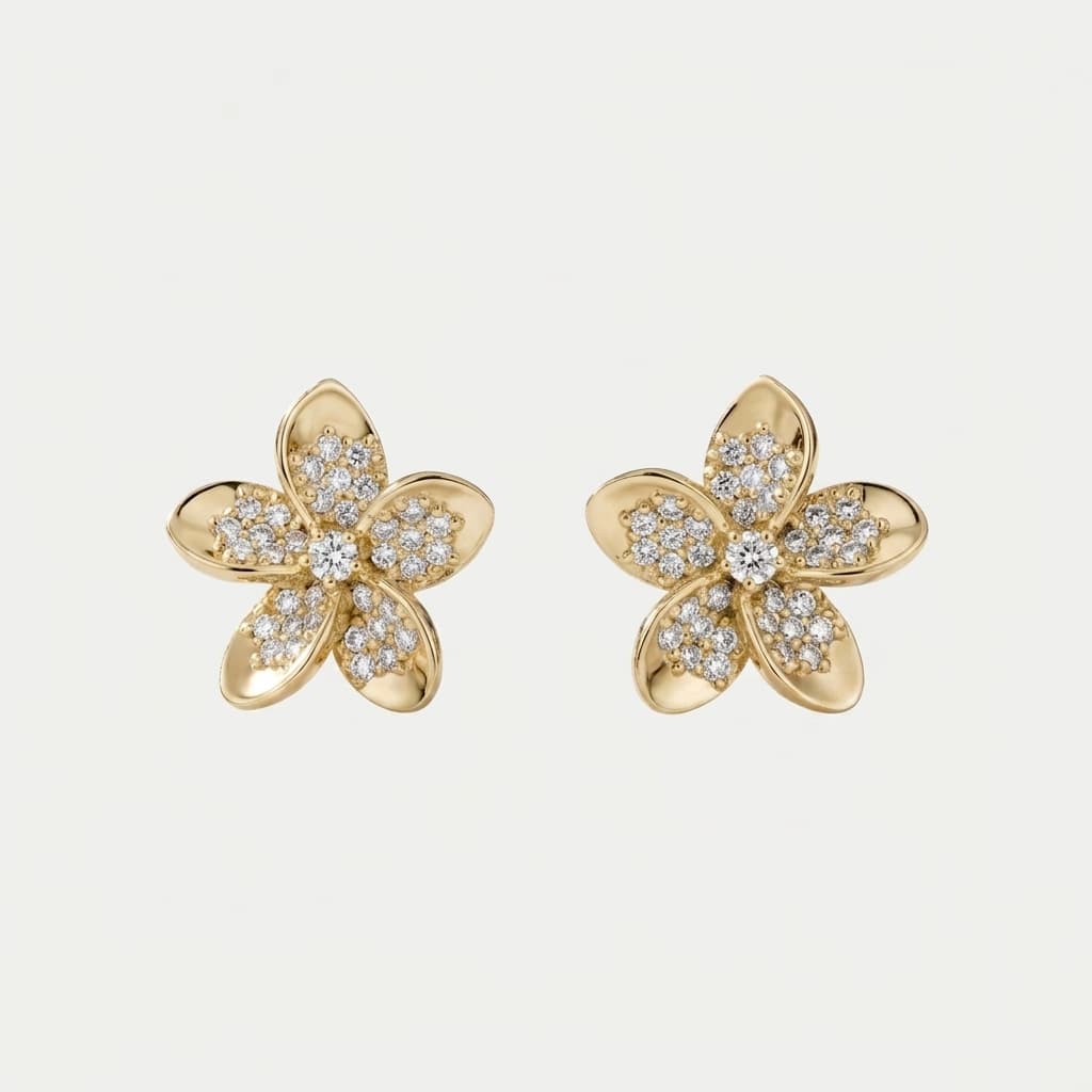 Plumeria — Pavé Diamond Flower Stud Earrings