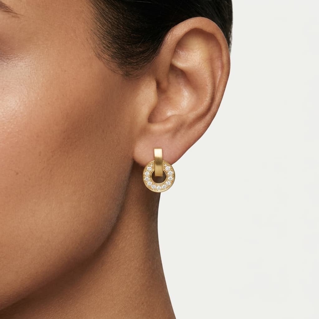 Open Circle — Round Diamond Pavé Drop Stud Earrings on model