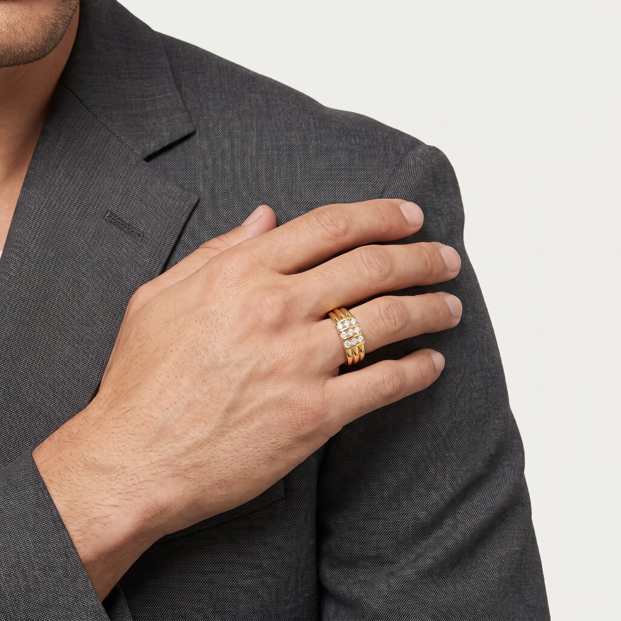 Triton — Round Diamond Three-Row Ribbed Men's Ring thumbnail 3