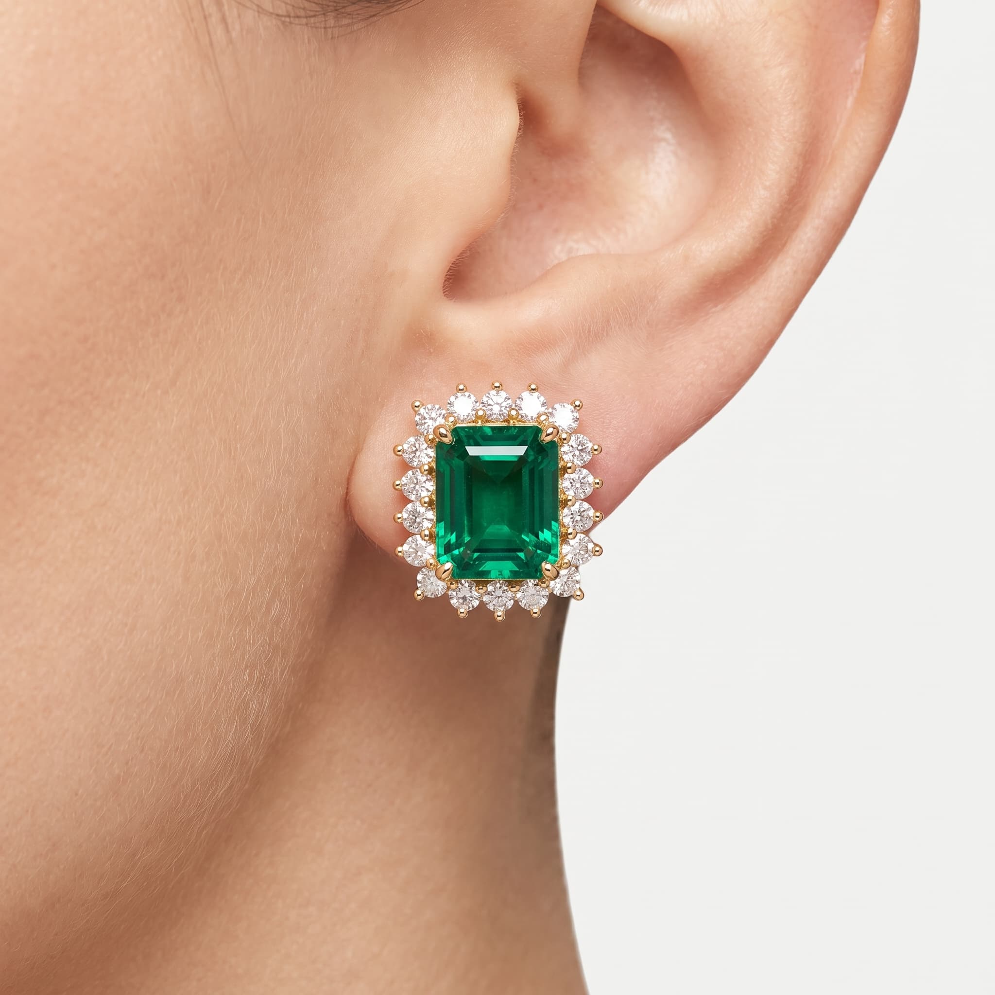 Emerald Bloom — Emerald Cut Halo Stud Earrings thumbnail 4