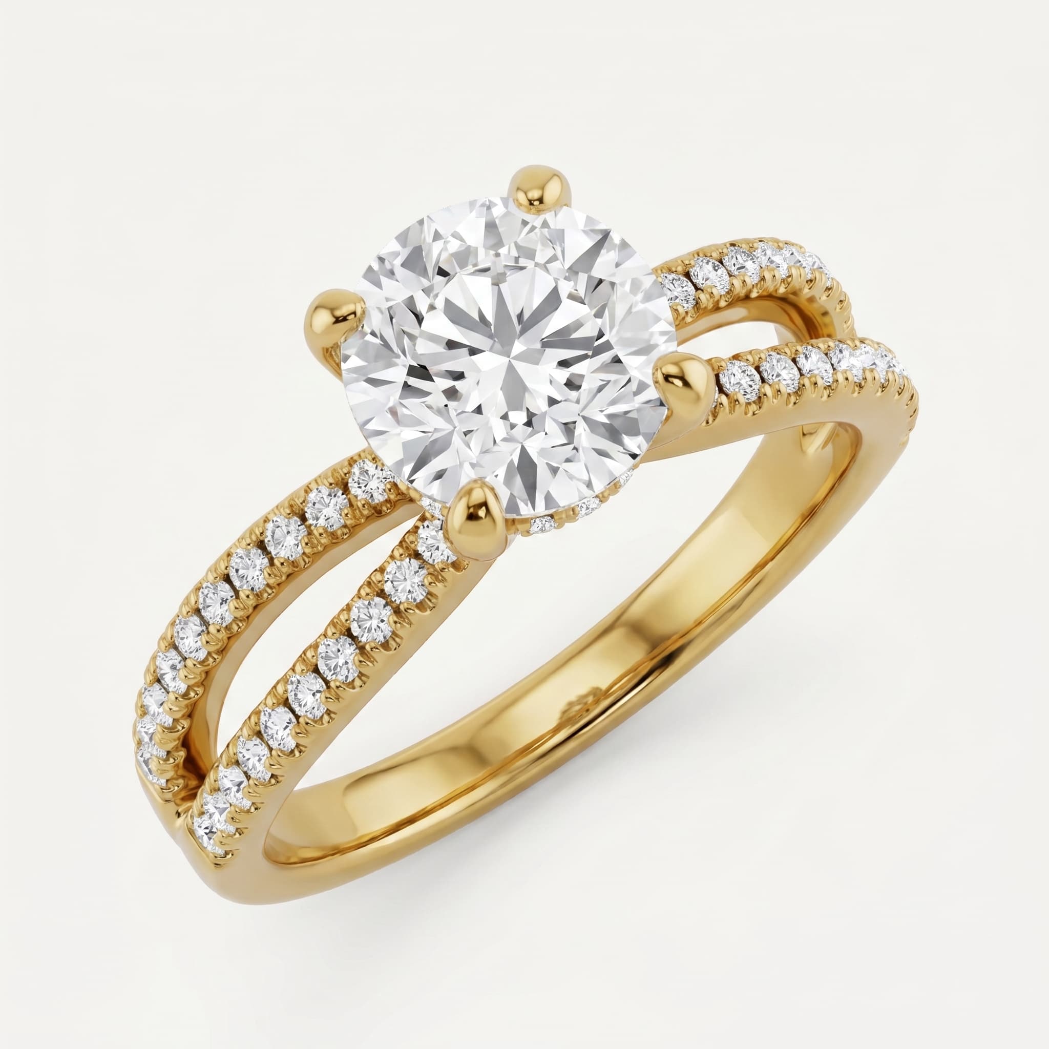 Two Halves, One Heart — Round Diamond Split Shank Ring on model