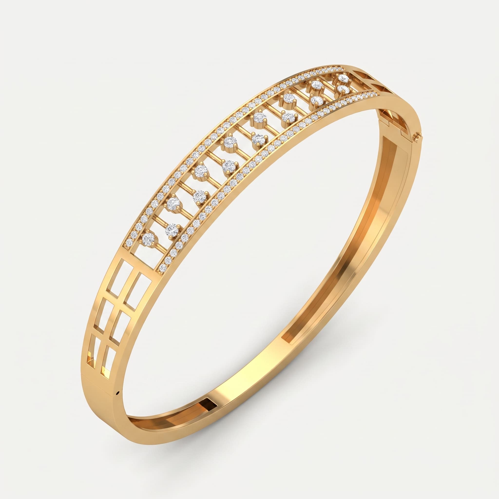 Lattice Row — Round Diamond Openwork Bangle Bracelet on model