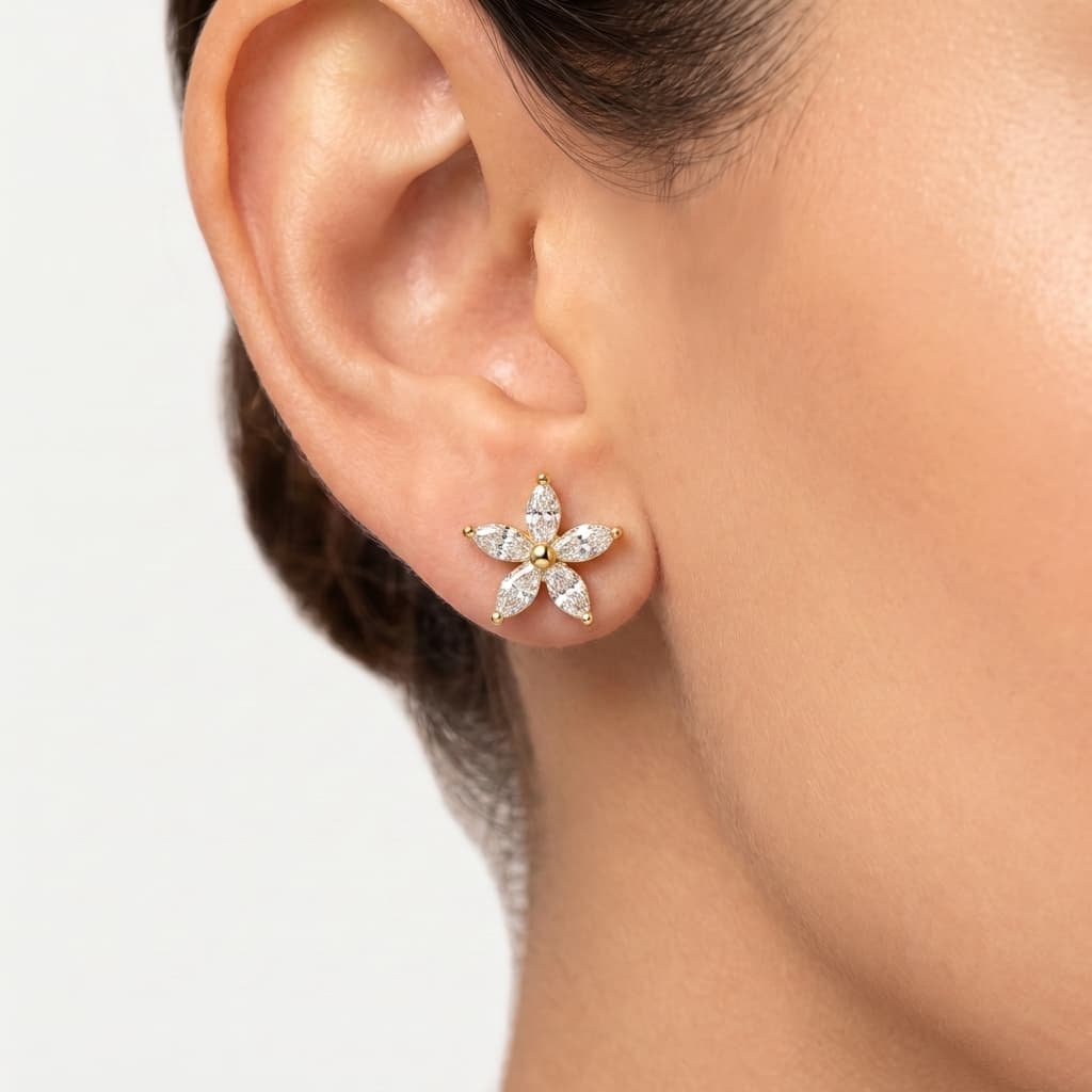 Marquise Bloom — Five Petal Diamond Flower Stud Earrings thumbnail 3