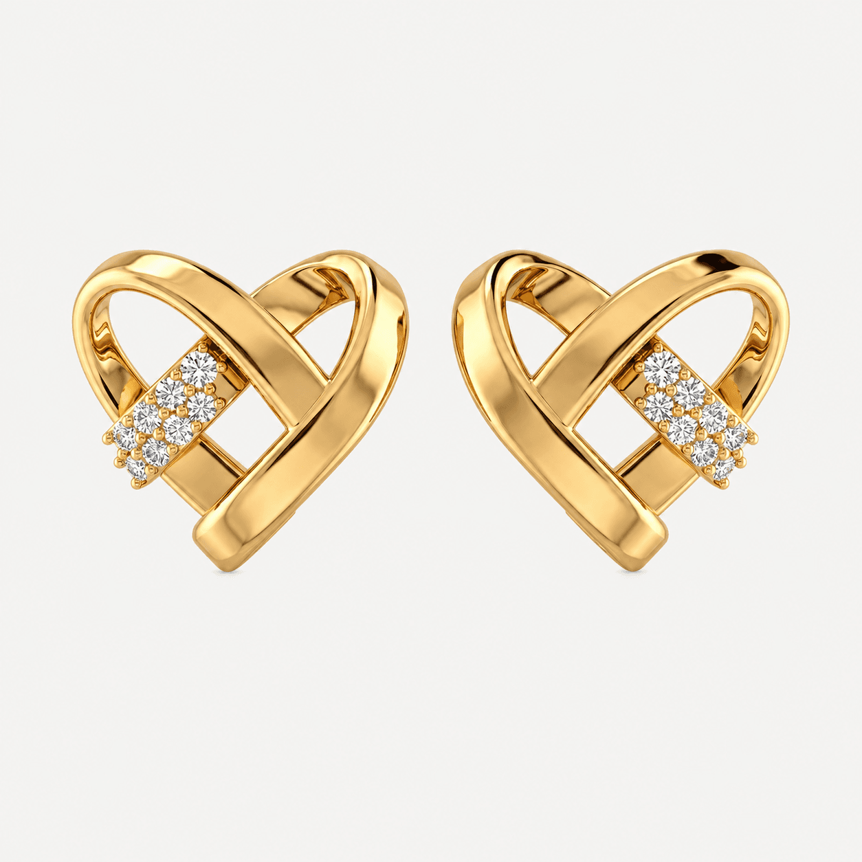 Entwined Heart — Diagonal Diamond Bar Heart Stud Earrings