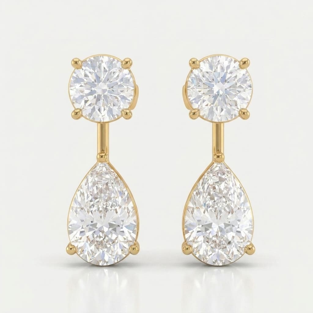 Classic Duet — Round & Pear Diamond Drop Earrings