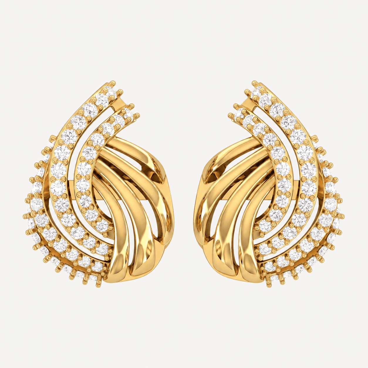 Whirlwind Petal — Pavé Diamond Swirl Stud Earrings